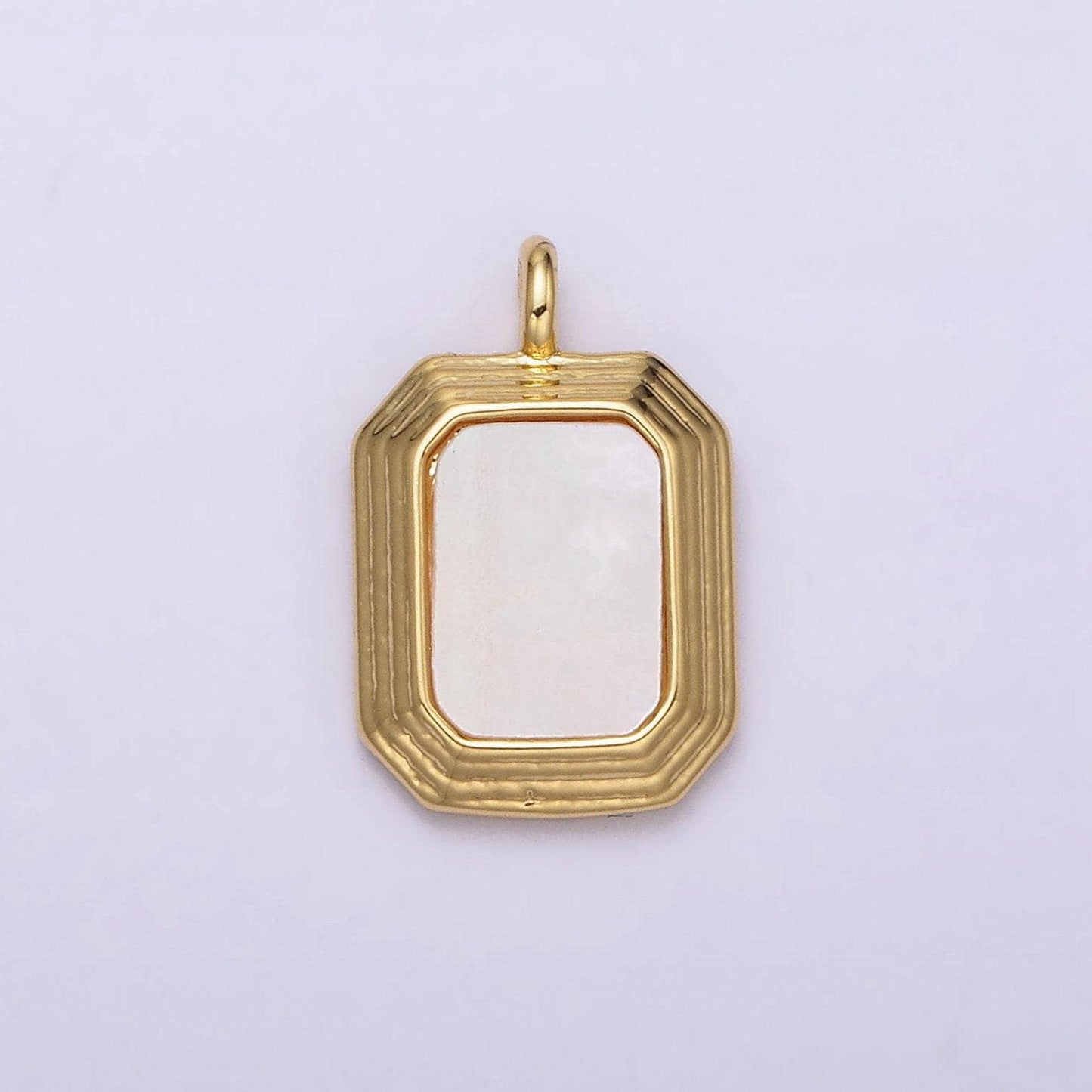 14k gold filled shell pearl hexagonal lined edged pendant | n1017