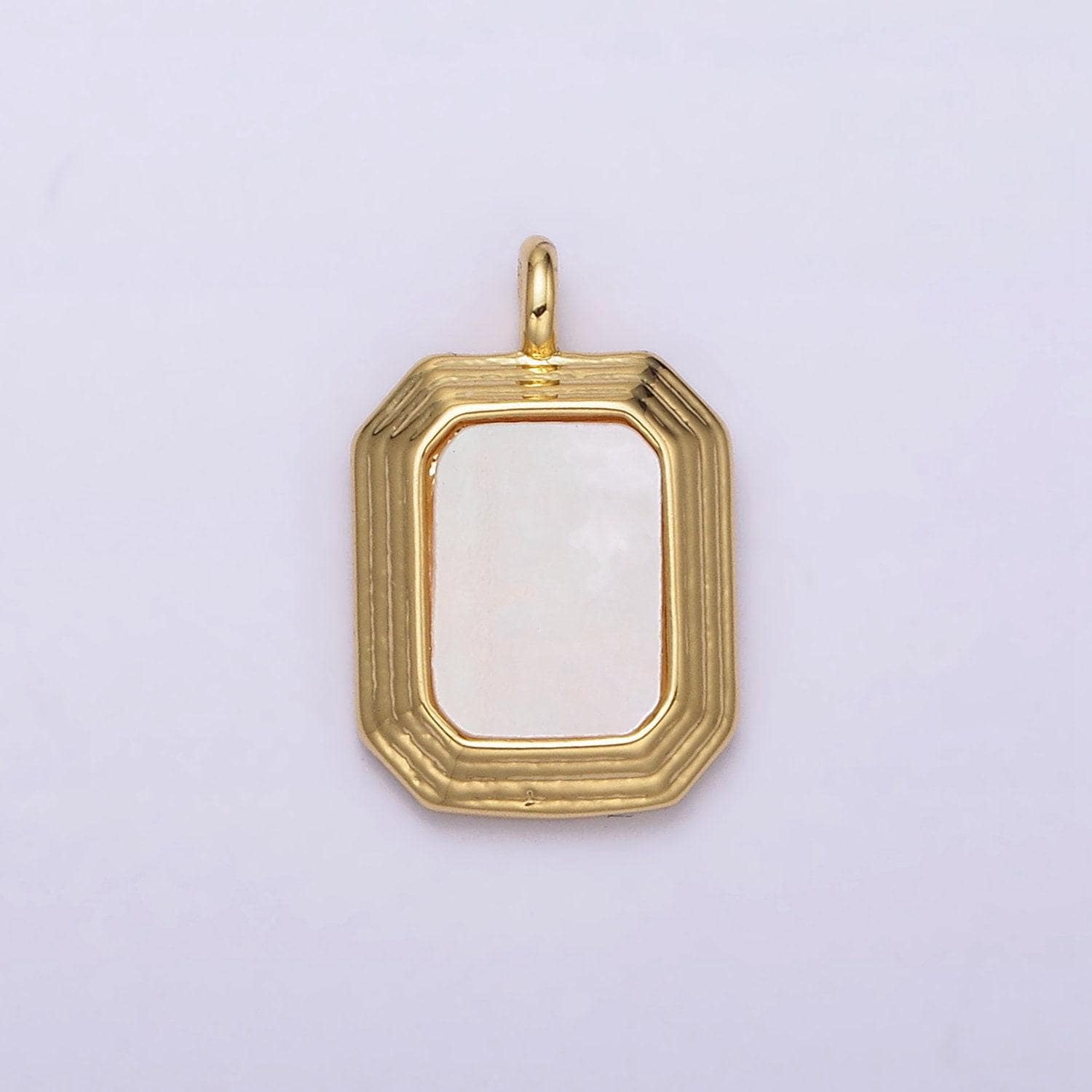 14k gold filled shell pearl hexagonal lined edged pendant | n1017