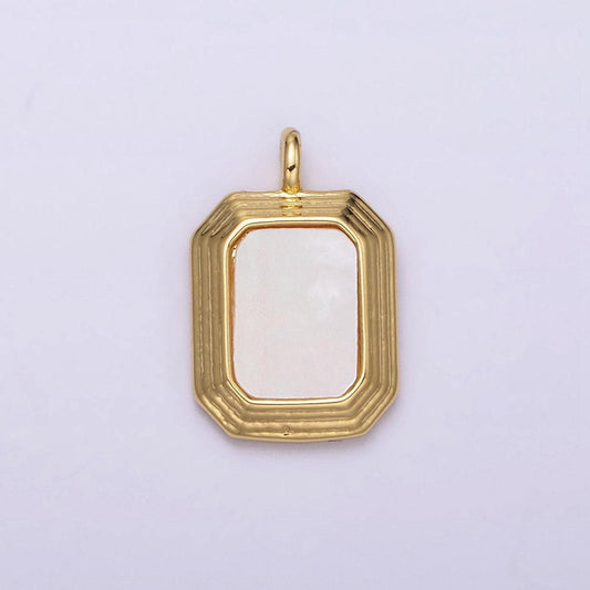 14k gold filled shell pearl hexagonal lined edged pendant | n1017