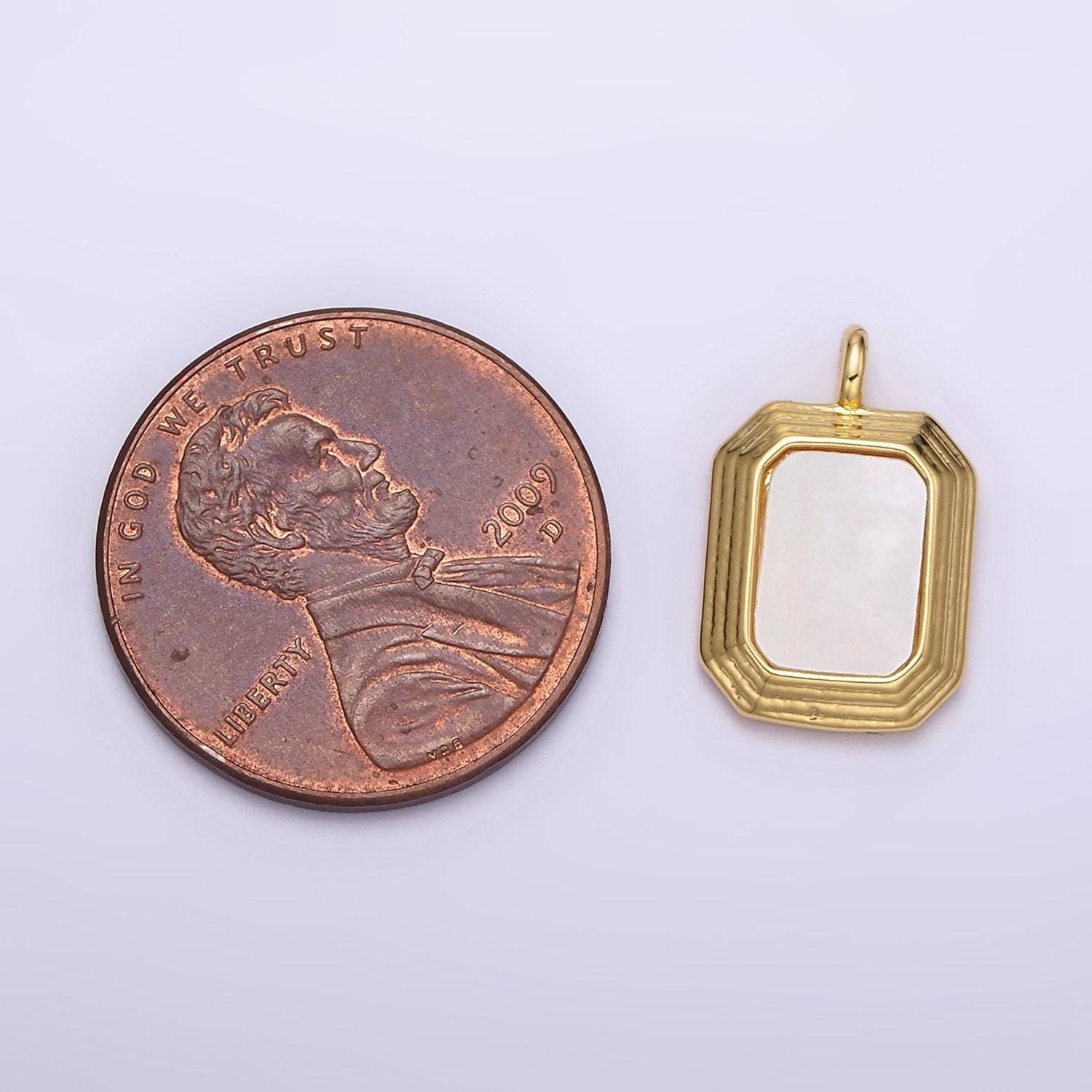 14k gold filled shell pearl hexagonal lined edged pendant | n1017