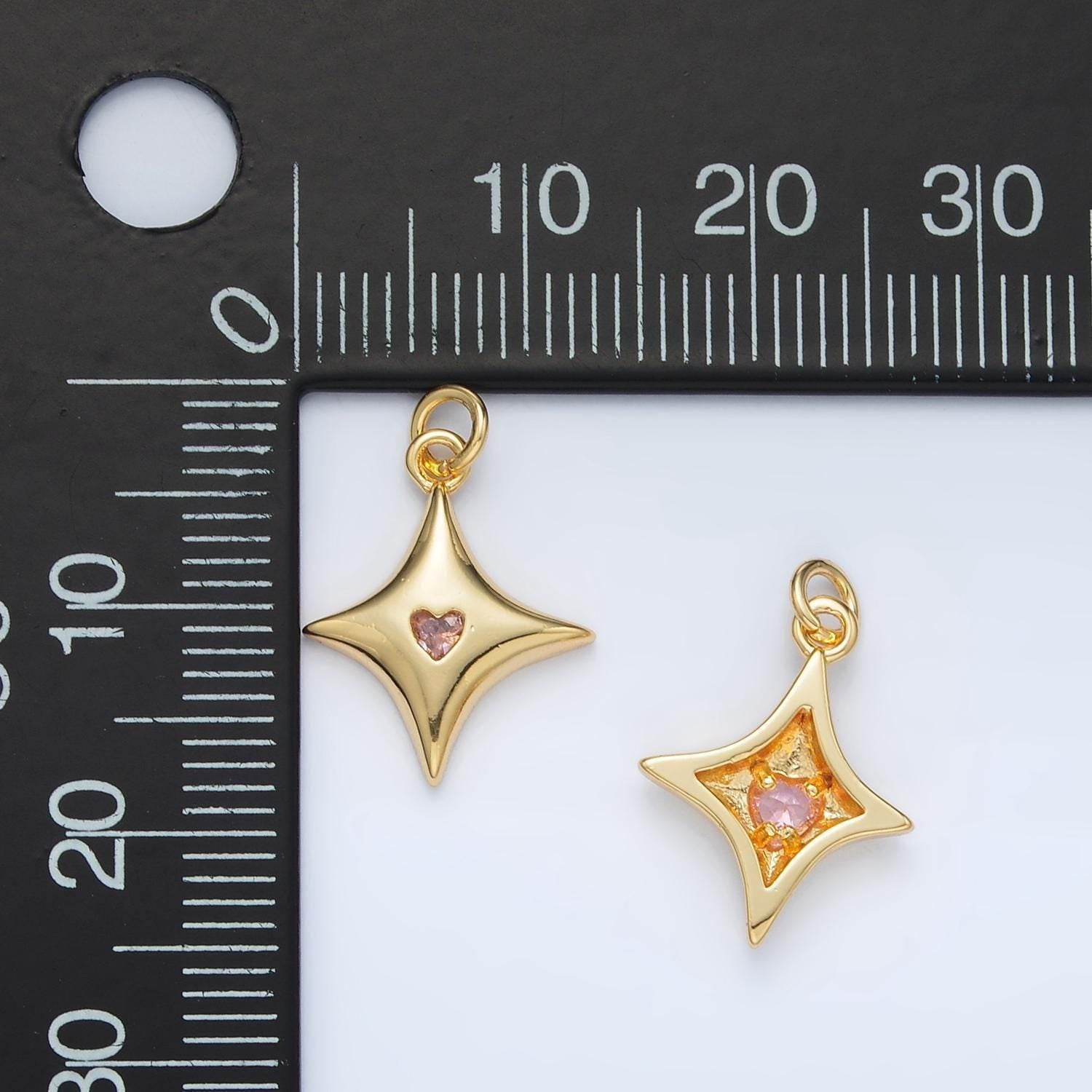 Mini gold star charms 24k gold filled star pendant cz heart charm bracelet necklace for diy jewelry making supply ac155
