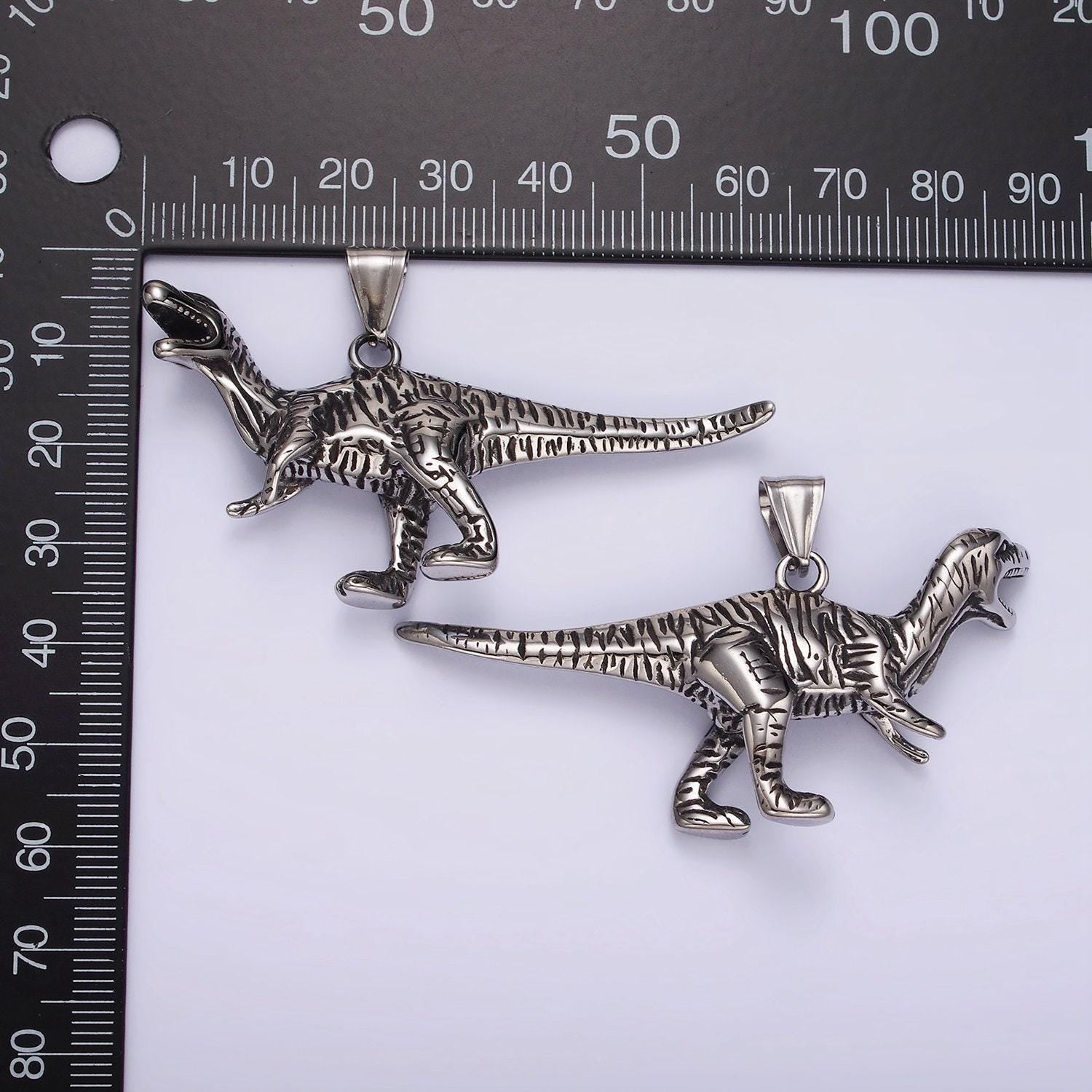 Stainless steel raptor, carnivore dinosaur pendant | p-1193