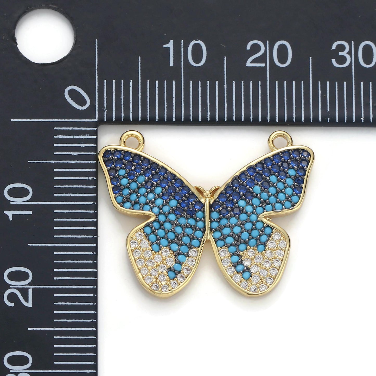 CZ Blue Gold Butterfly Charm Connector, Dainty Link Connector, Cubic Mariposa Charm Connector for Necklace Bracelet Component