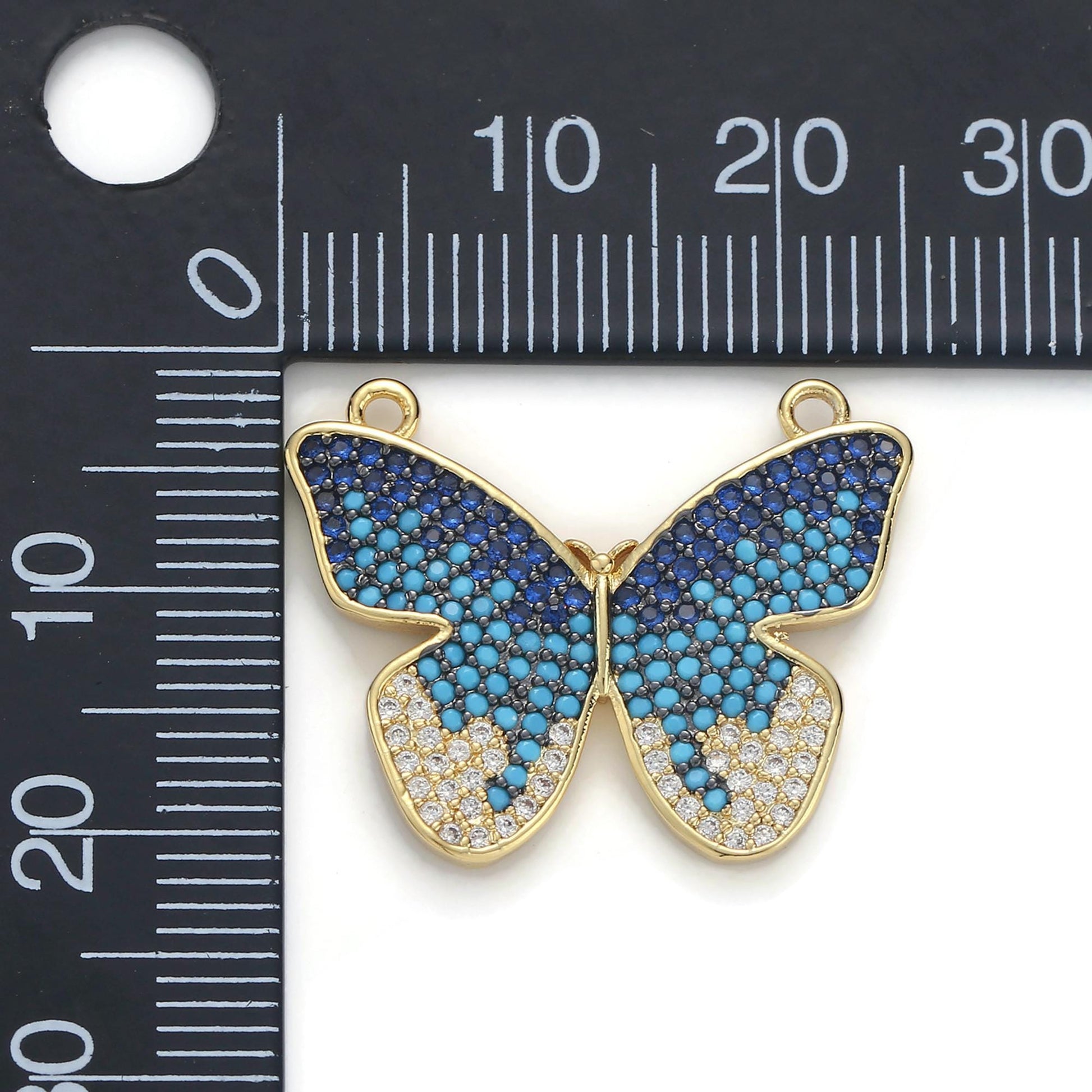 CZ Blue Gold Butterfly Charm Connector, Dainty Link Connector, Cubic Mariposa Charm Connector for Necklace Bracelet Component