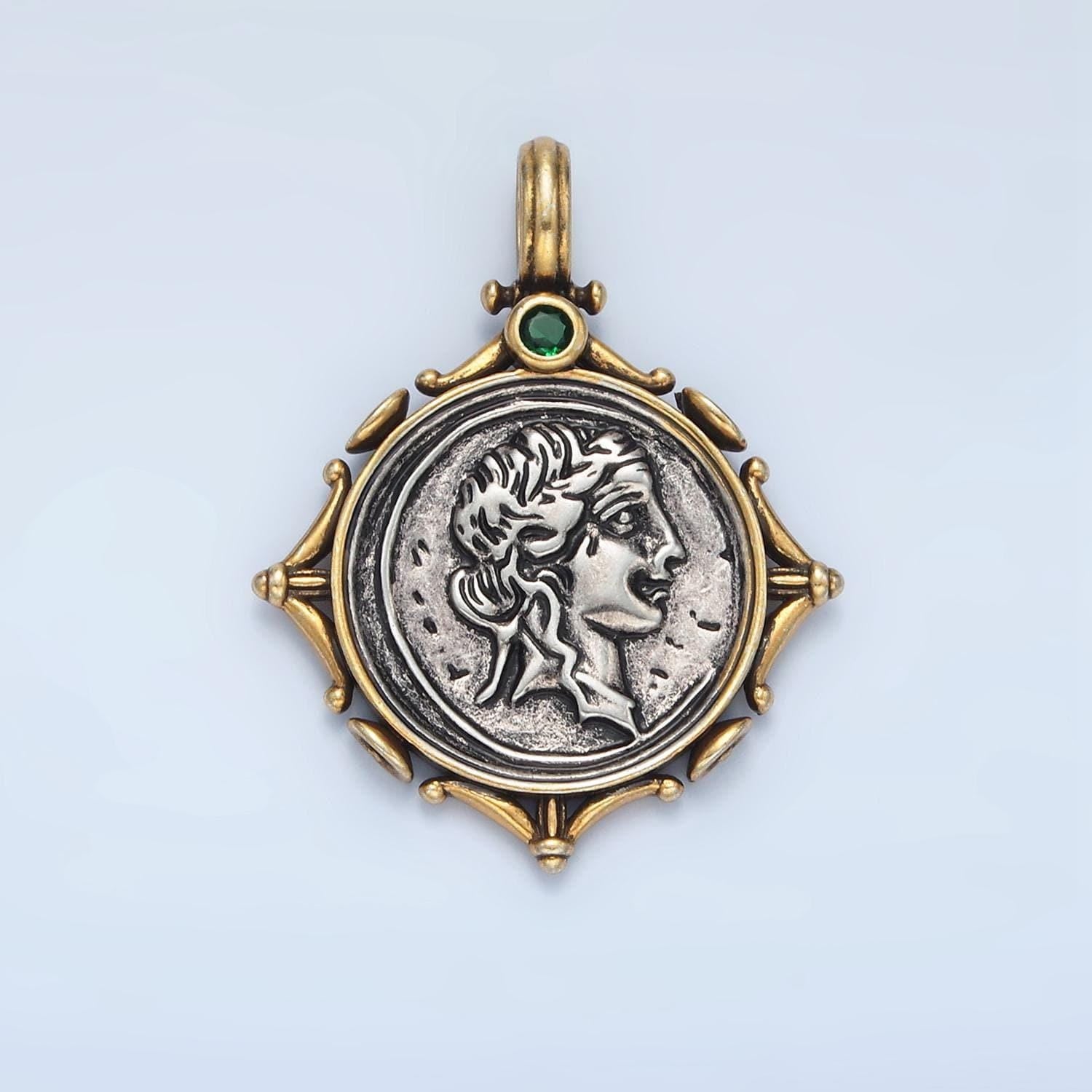 Ancient coin findings pendant , roman coin charm ancient greek medallion charm i614