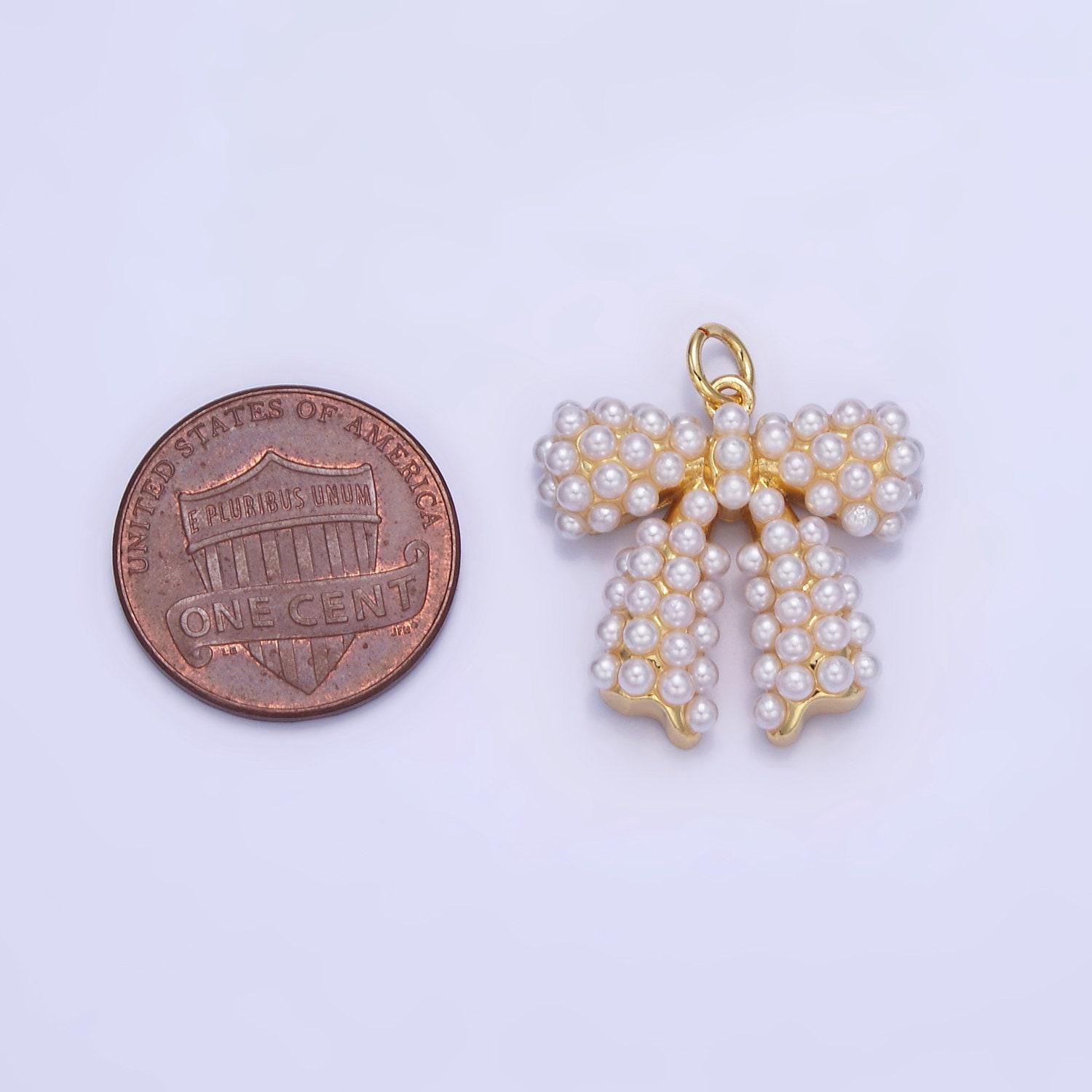Pearl ribbon bow charm 20mm gold & silver | c-028