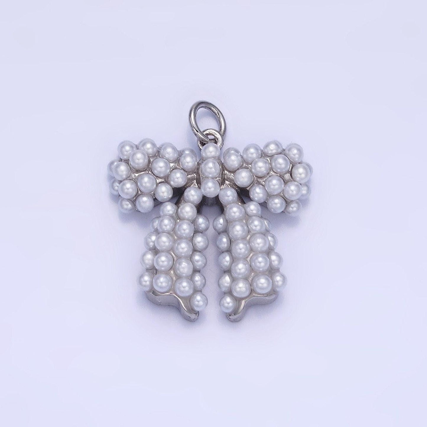 Pearl ribbon bow charm 20mm gold & silver | c-028