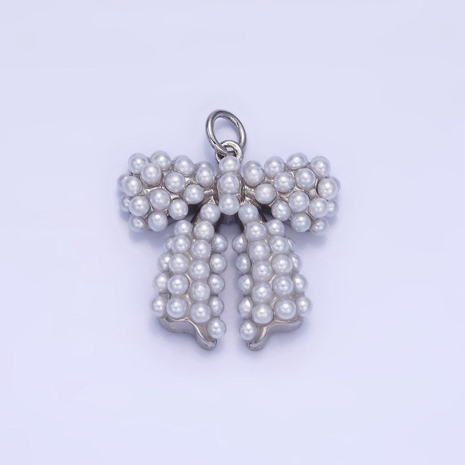 Pearl ribbon bow charm 20mm gold & silver | c-028