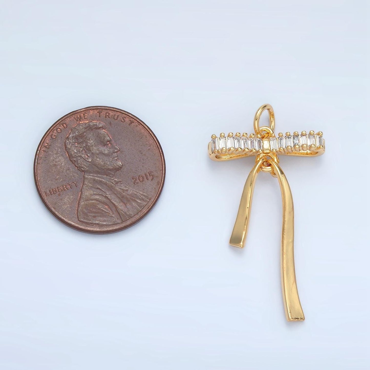 24k gold filled bow charm baguette cz ribbon pendant, diy fashion jewelry making supply for necklace, bracelet n1376