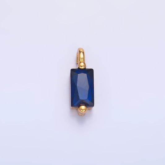 Mini Blue CZ emerald cut charm cz gold filled set with cubic zirconia accent for bracelet necklace earring jewelry making w216