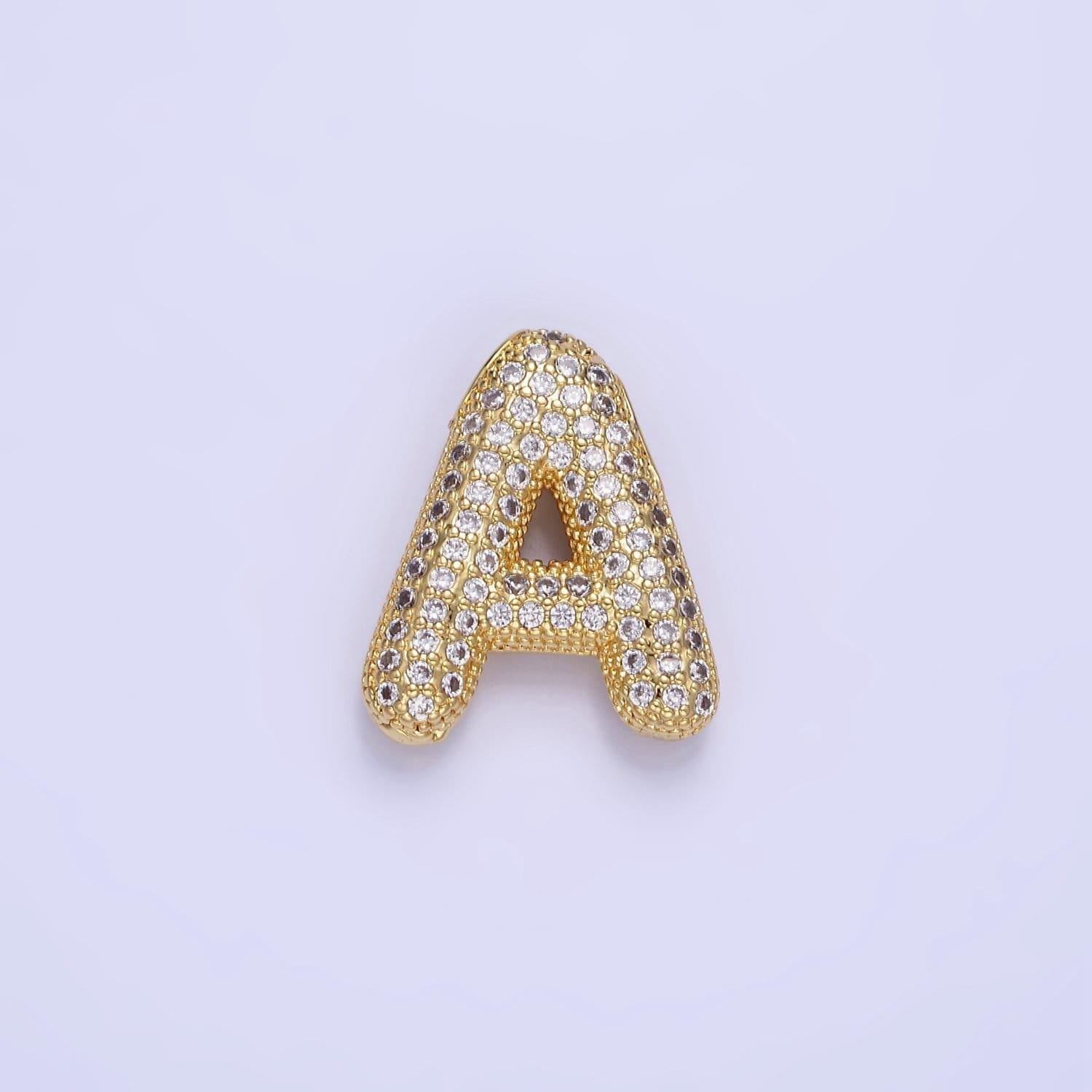 Balloon letter necklace pendant cz bubble micro pave initial pendant 3d gold letter necklace charm personalized jewelry a1015-a1027