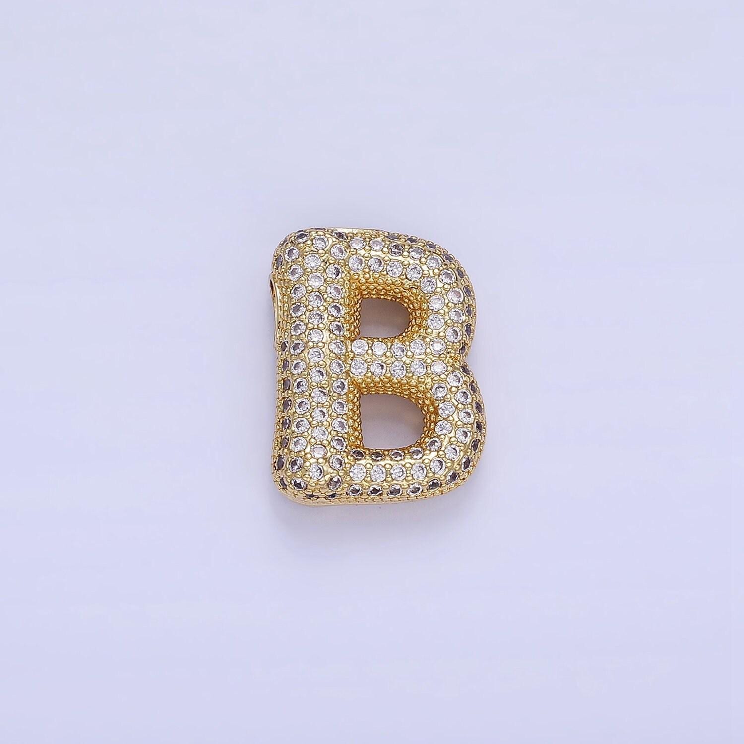 Balloon letter necklace pendant cz bubble micro pave initial pendant 3d gold letter necklace charm personalized jewelry a1015-a1027
