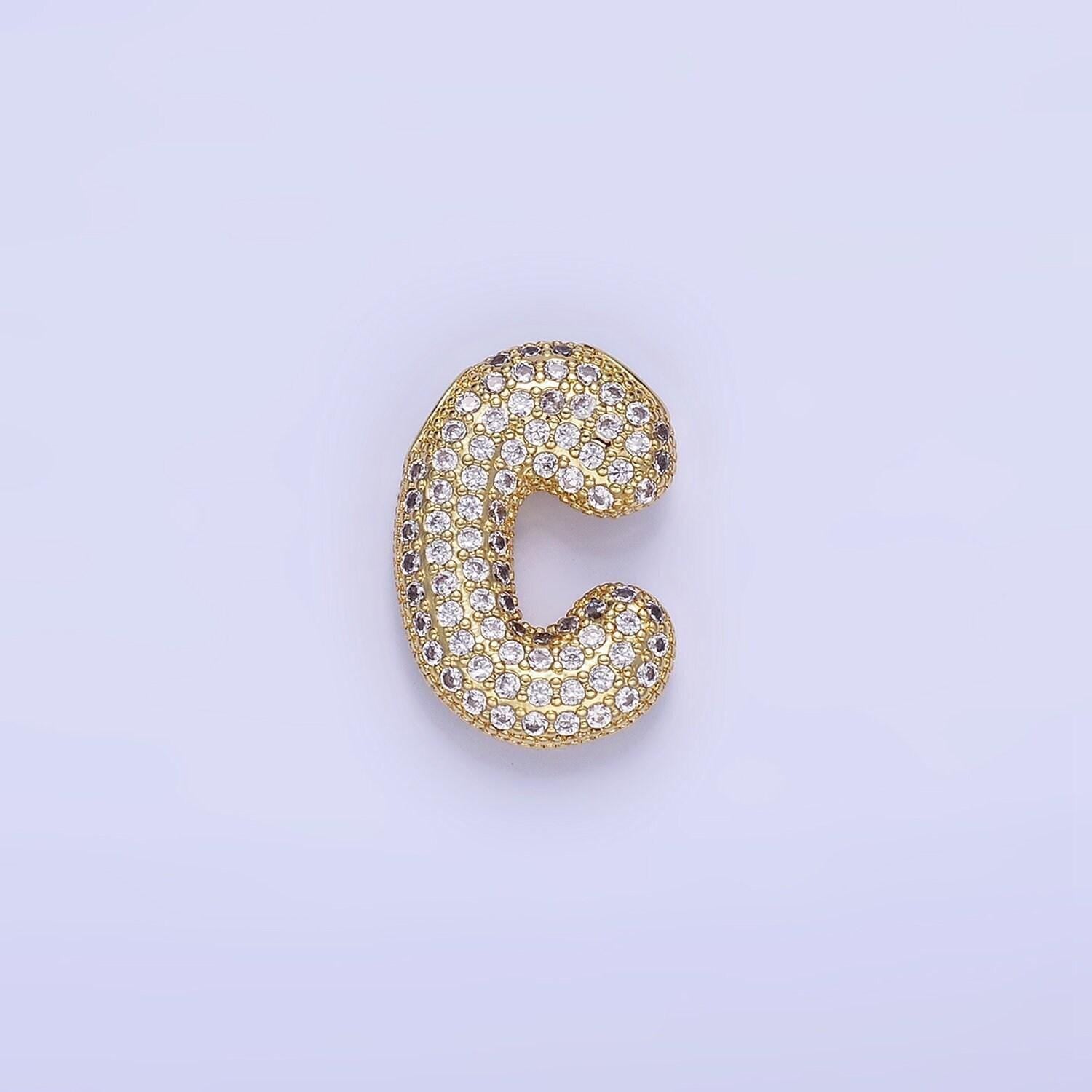 Balloon letter necklace pendant cz bubble micro pave initial pendant 3d gold letter necklace charm personalized jewelry a1015-a1027