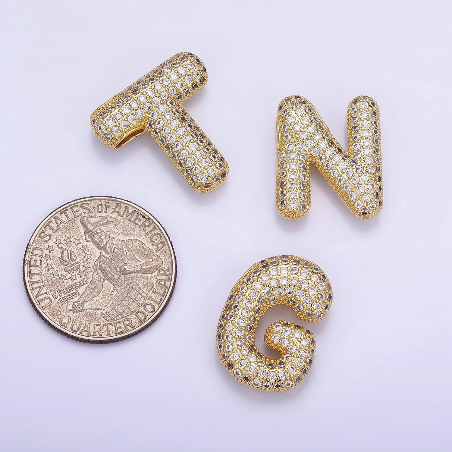 Balloon letter necklace pendant cz bubble micro pave initial pendant 3d gold letter necklace charm personalized jewelry a1015-a1027