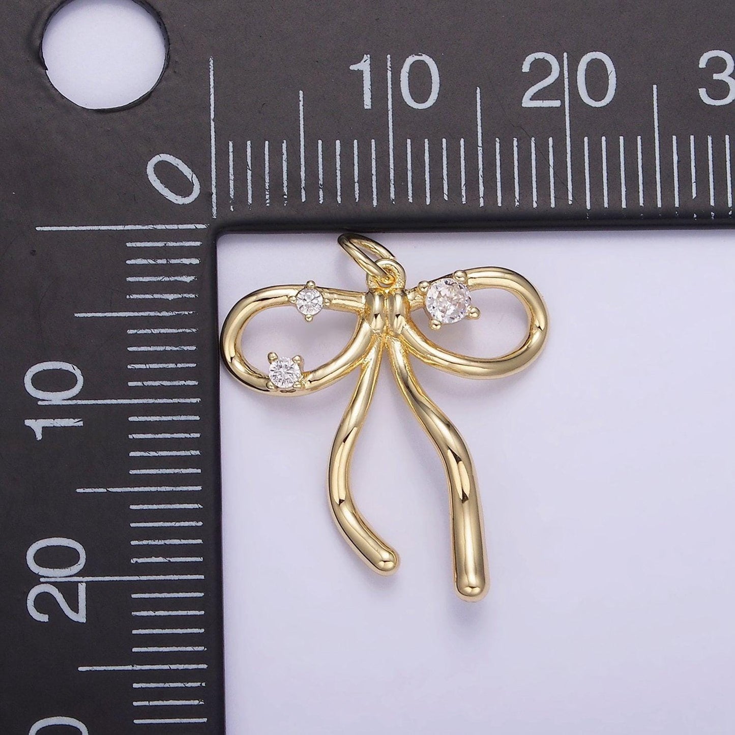 14k gold filled 22mm mini bow cz charm necklace bracelet earring supply for jewelry making | w-539, g-393