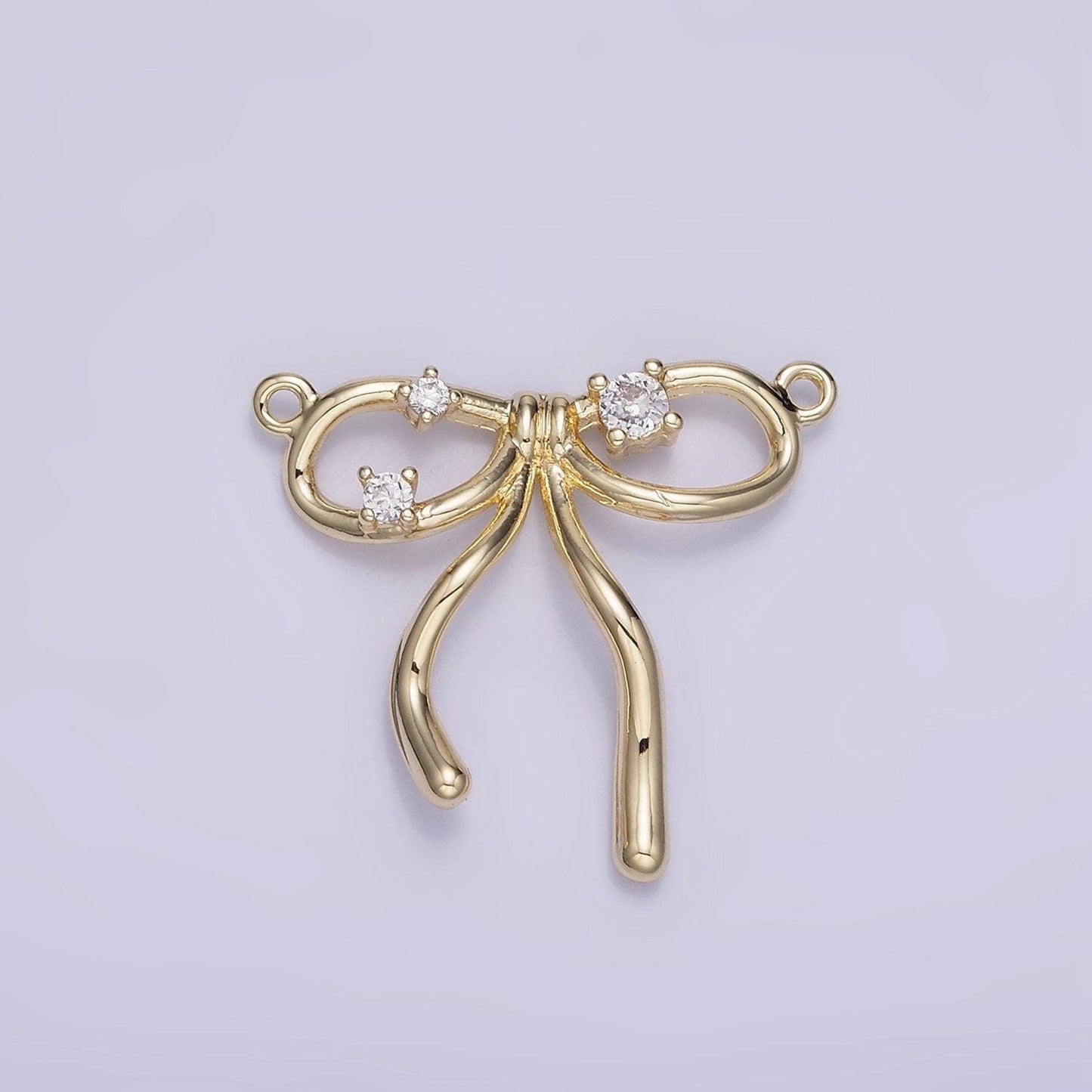 14k gold filled 22mm mini bow cz charm necklace bracelet earring supply for jewelry making | w-539, g-393