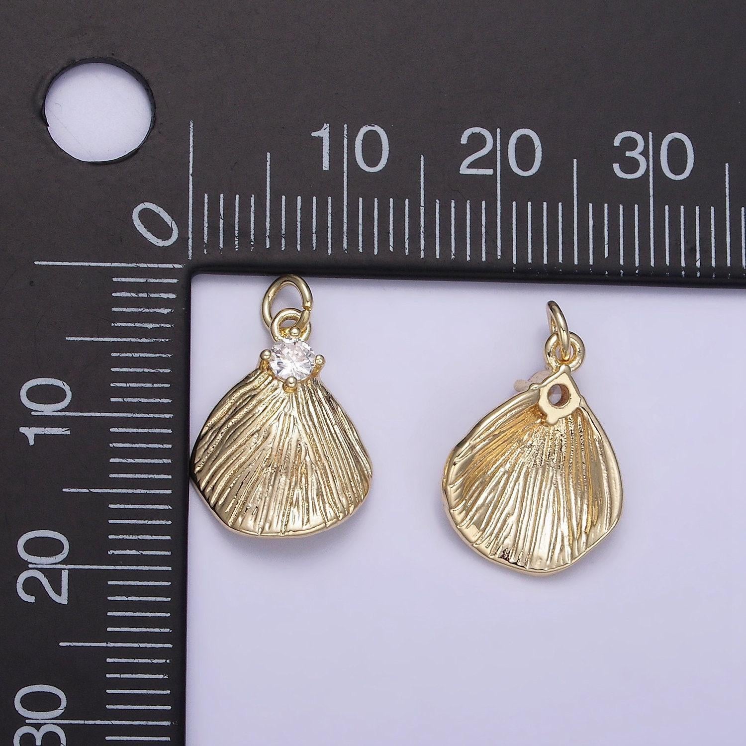Mini gold textured ocean clam shell charm | ag728