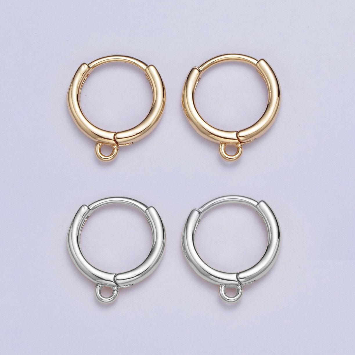 24k gold plated simple hoop huggie w/ open link lever hoop earring making, 13.3mmx12.1mm, earring charm making findings | l-811