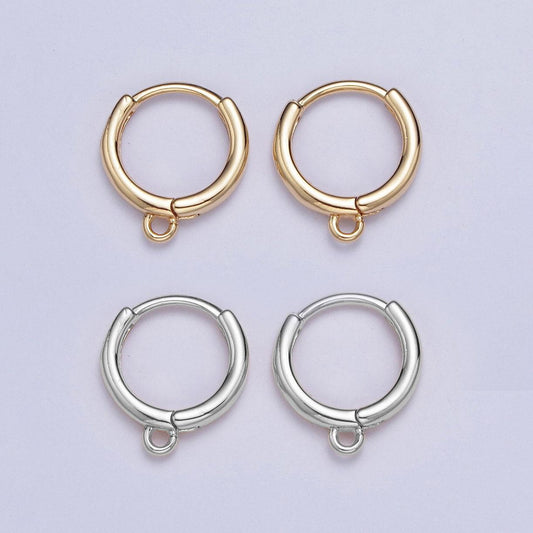 24k gold plated simple hoop huggie w/ open link lever hoop earring making, 13.3mmx12.1mm, earring charm making findings | l-811