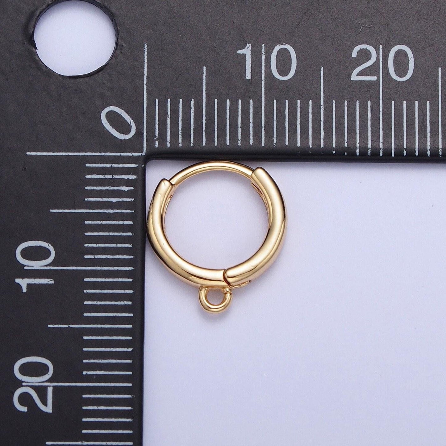 24k gold plated simple hoop huggie w/ open link lever hoop earring making, 13.3mmx12.1mm, earring charm making findings | l-811
