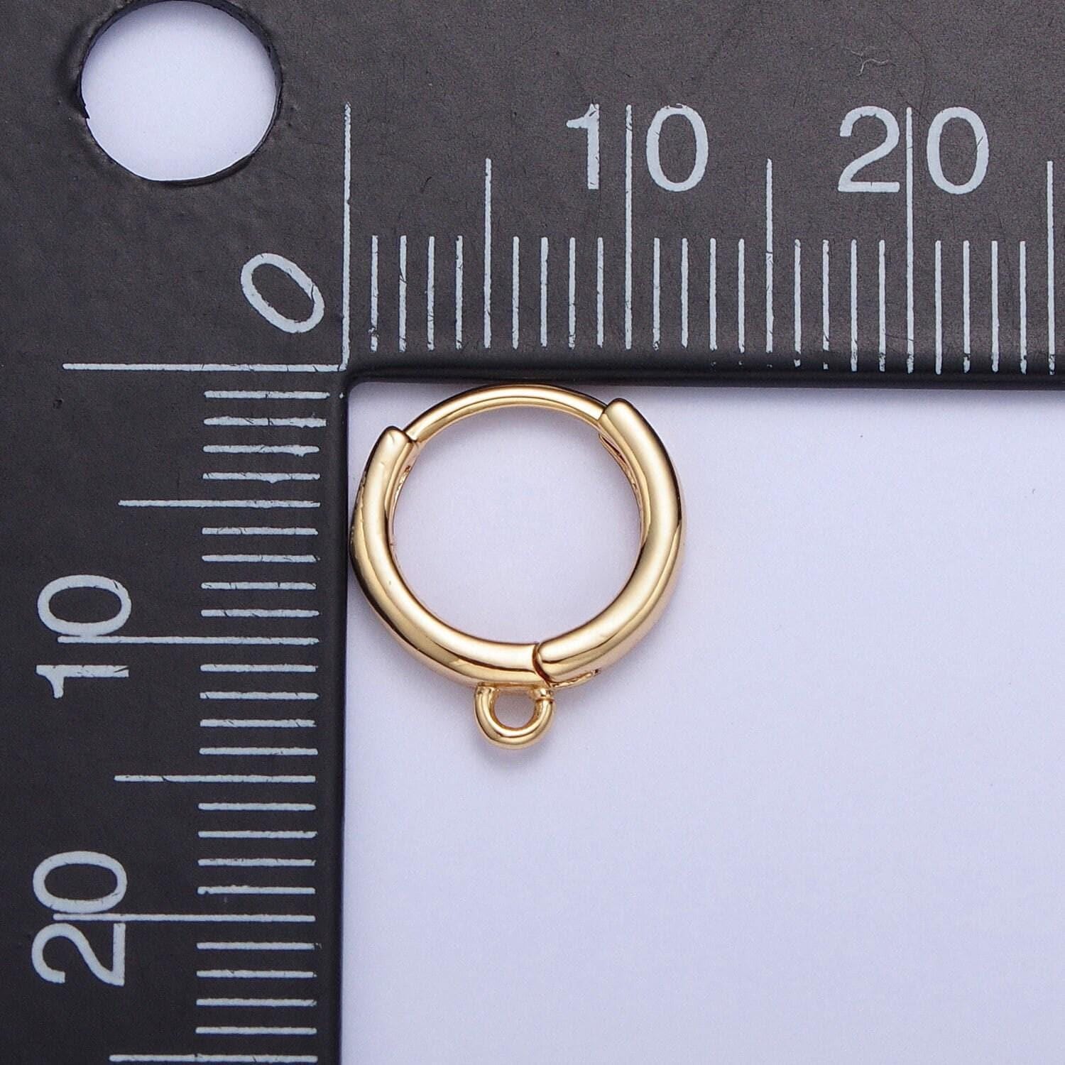 24k gold plated simple hoop huggie w/ open link lever hoop earring making, 13.3mmx12.1mm, earring charm making findings | l-811