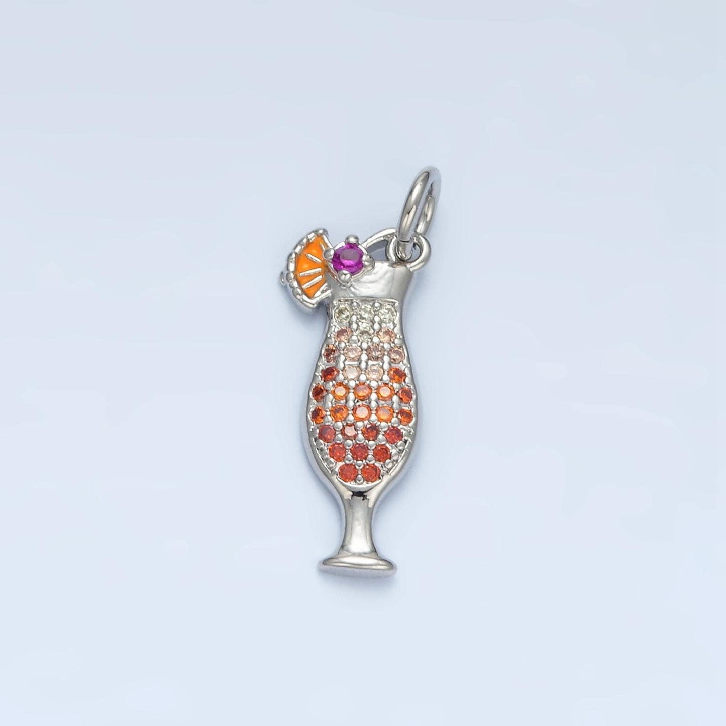 Dainty gold pina colada charm with cz cubic cocktail drink glass micro pave pendant silver cocktail pendant drink charm in 14k gold filled