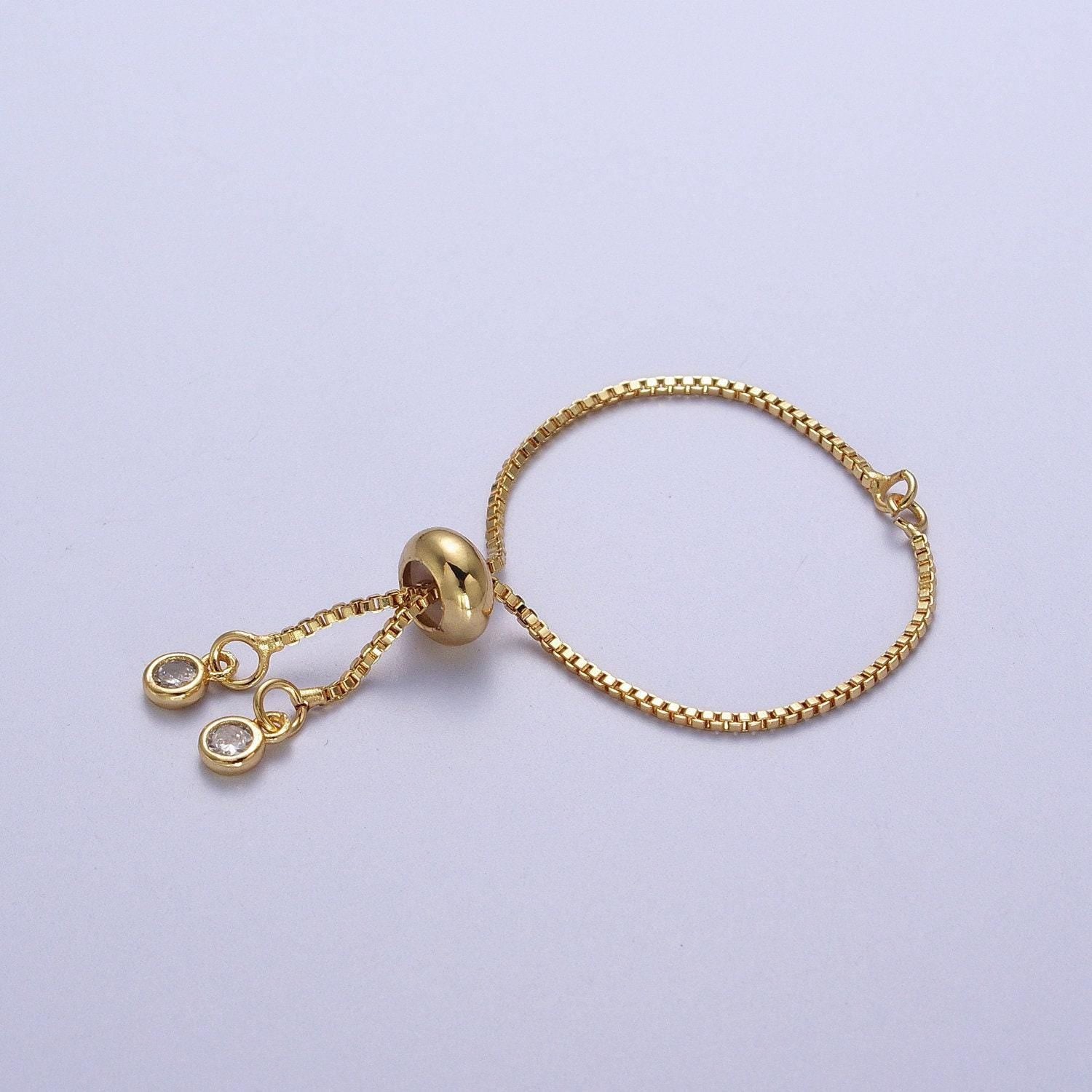 Short adjustable gold bracelet half semi finished with rubber stopper bolo bracelets tennis bracelet box chain wholesale k-124