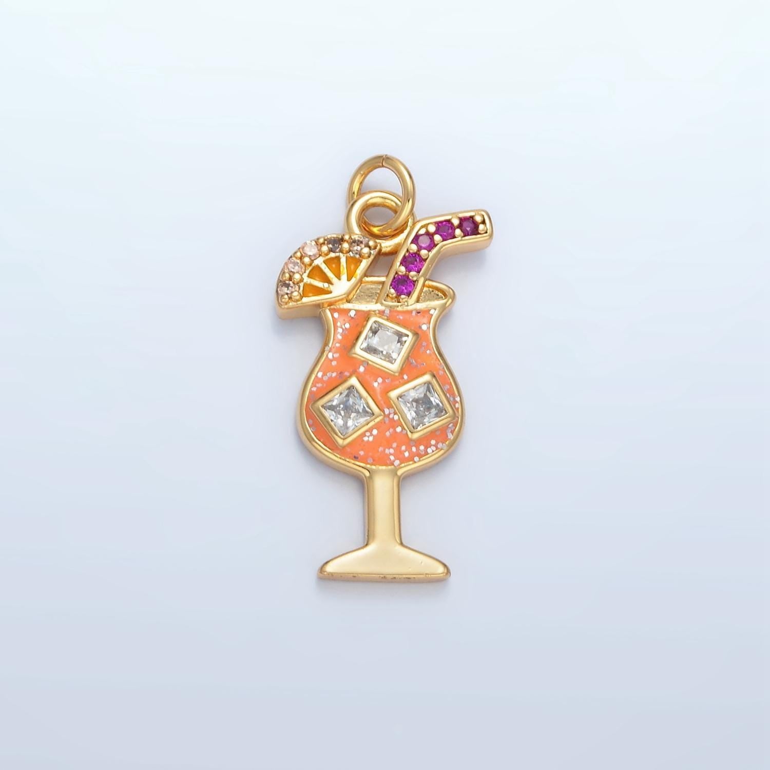 14k gold filled pina coloada pendant gold dainty cocktail glass charms enamel pendant bracelet necklace for diy jewelry making supply ac177
