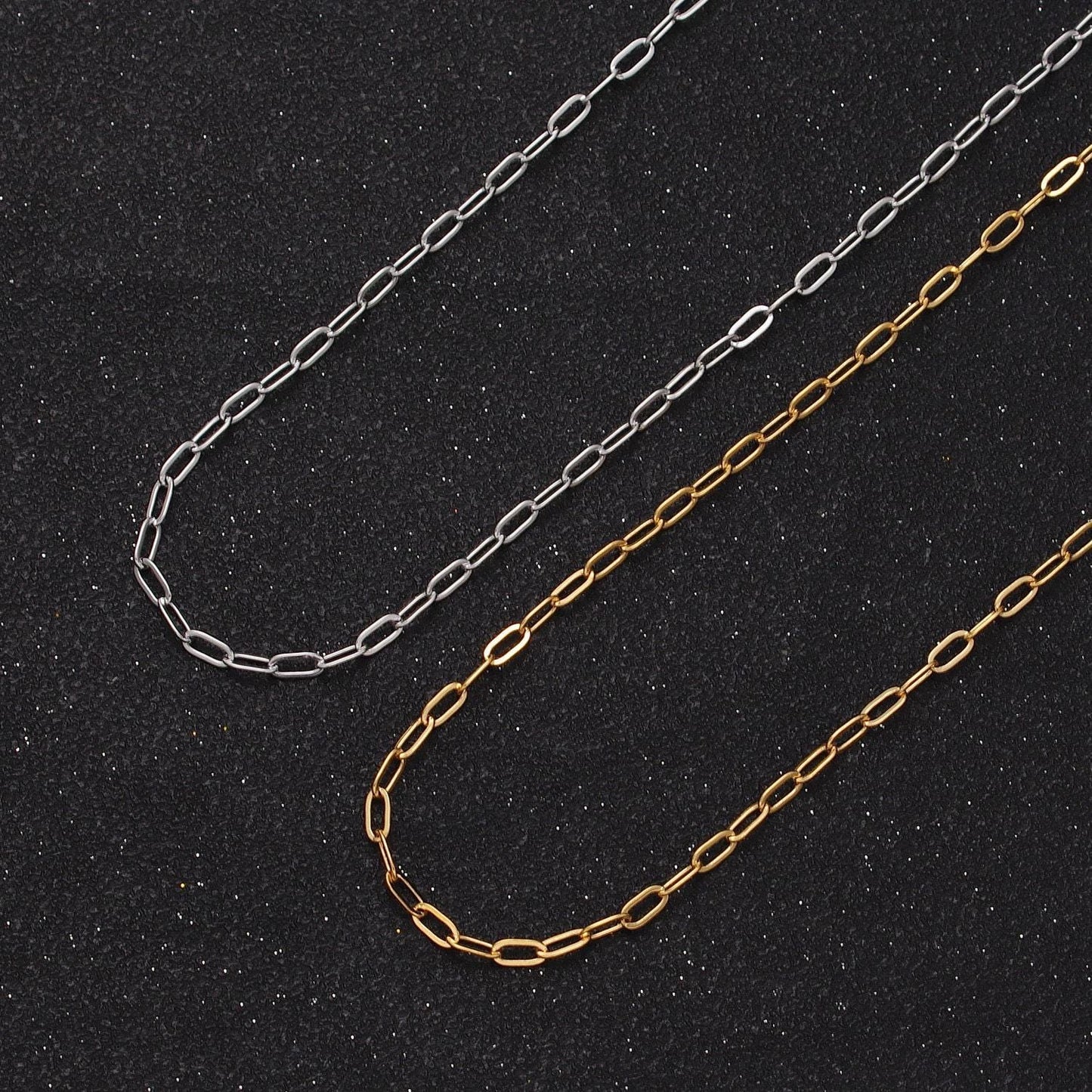 Wholesale 24k gold filled 5mm x 2.2mm paper clip cable unfinished gold, silver colored jewelry making component | roll-968, roll-969