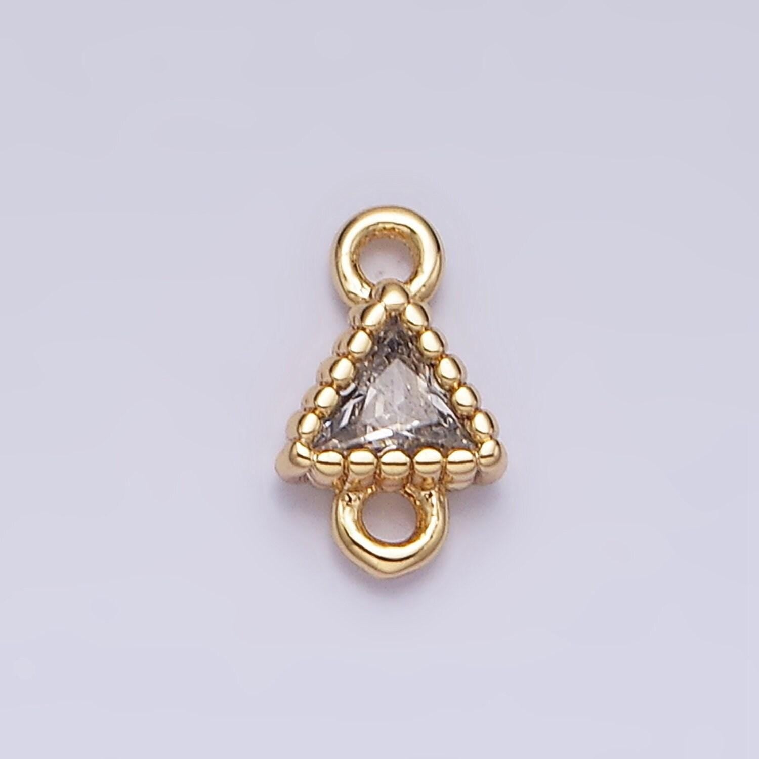 16k gold filled 4.5mm clear triangle cz dotted bezel connector in gold & silver | y-906