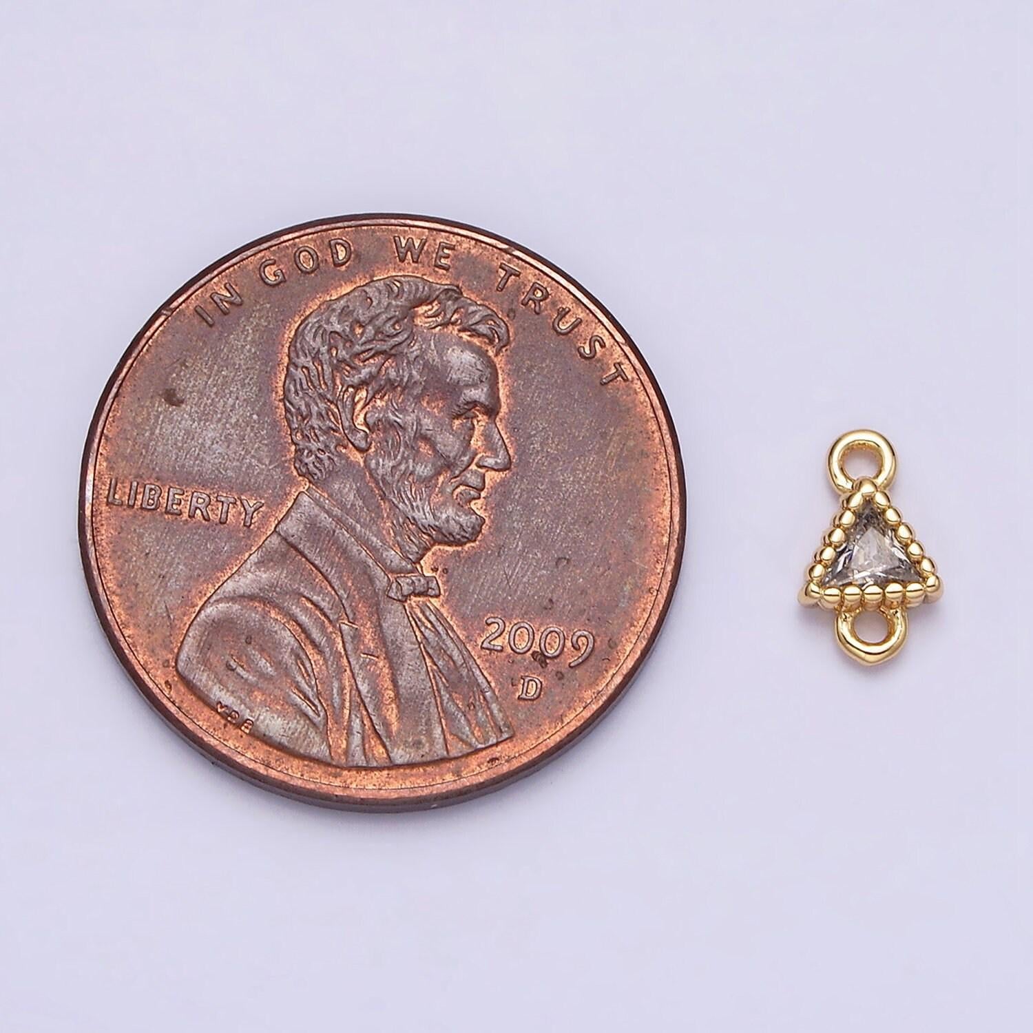 16k gold filled 4.5mm clear triangle cz dotted bezel connector in gold & silver | y-906