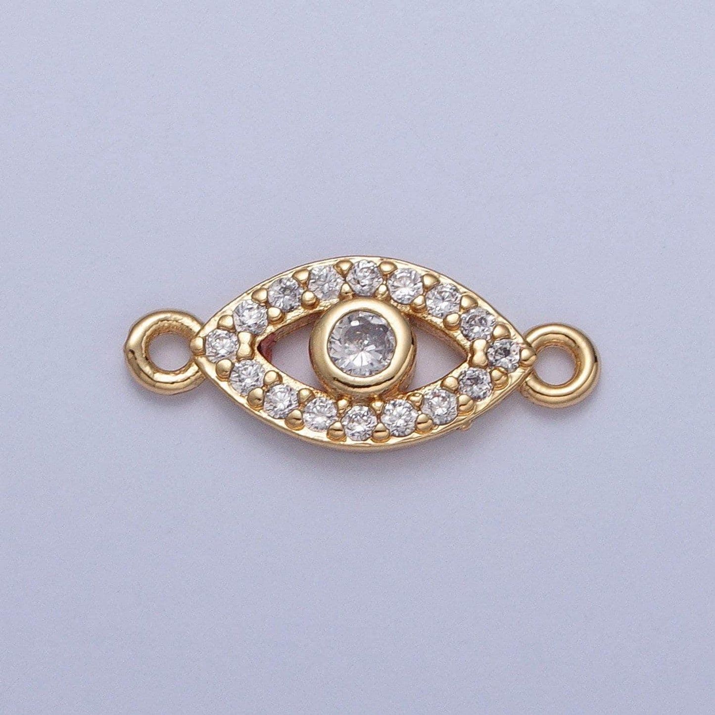 24k gold filled dainty simple evil eye charm connector micro pave cubic zarconia cz stones for bracelet necklace jewelry finding | g-932