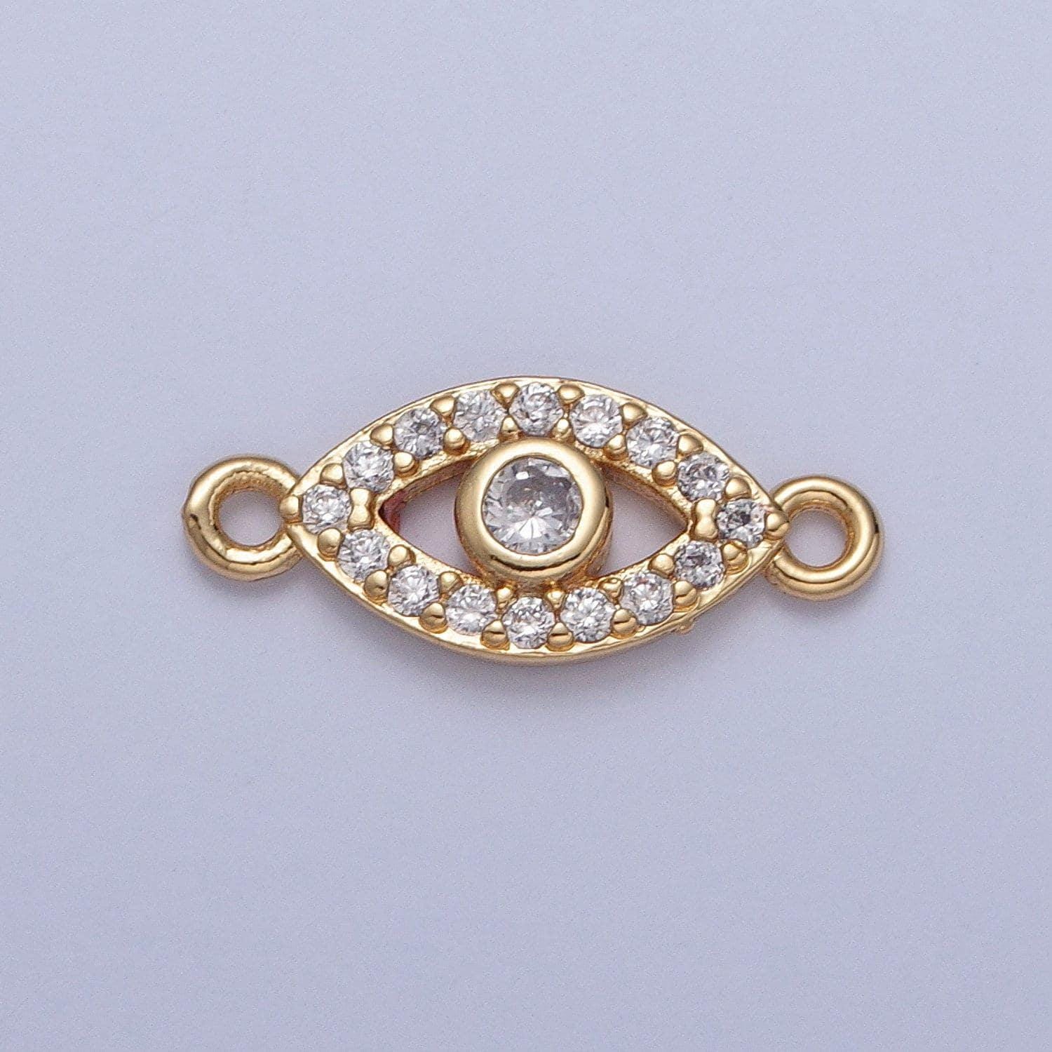 24k gold filled dainty simple evil eye charm connector micro pave cubic zarconia cz stones for bracelet necklace jewelry finding | g-932