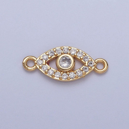 24k gold filled dainty simple evil eye charm connector micro pave cubic zarconia cz stones for bracelet necklace jewelry finding | g-932
