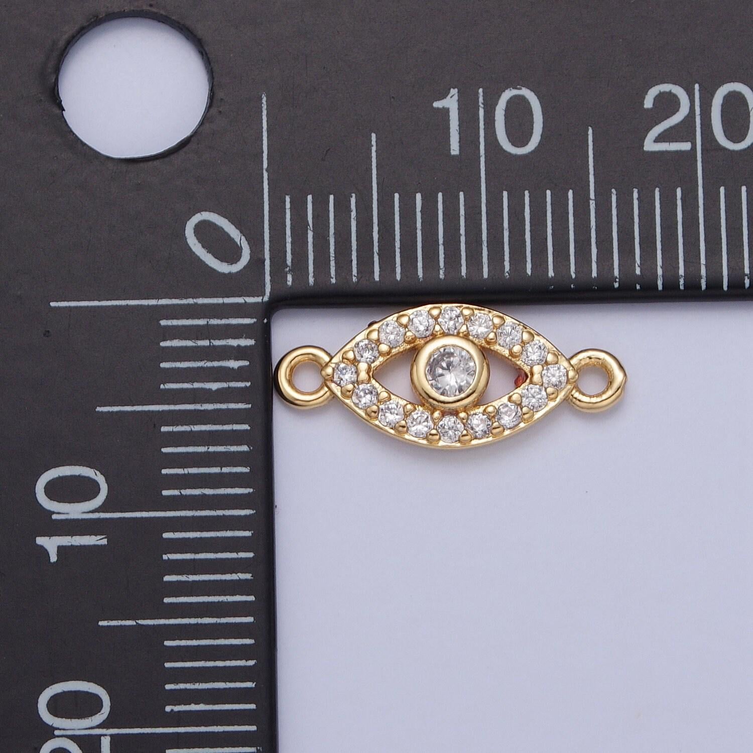24k gold filled dainty simple evil eye charm connector micro pave cubic zarconia cz stones for bracelet necklace jewelry finding | g-932