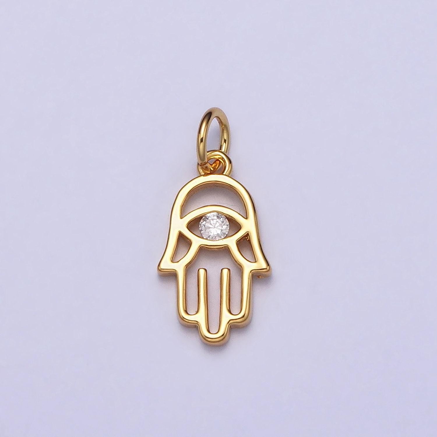 Mini hamsa hand charm gold plated over brass hand of fatimah pendant for amulet jewelry pendant necklace bracelet earring supply ac408