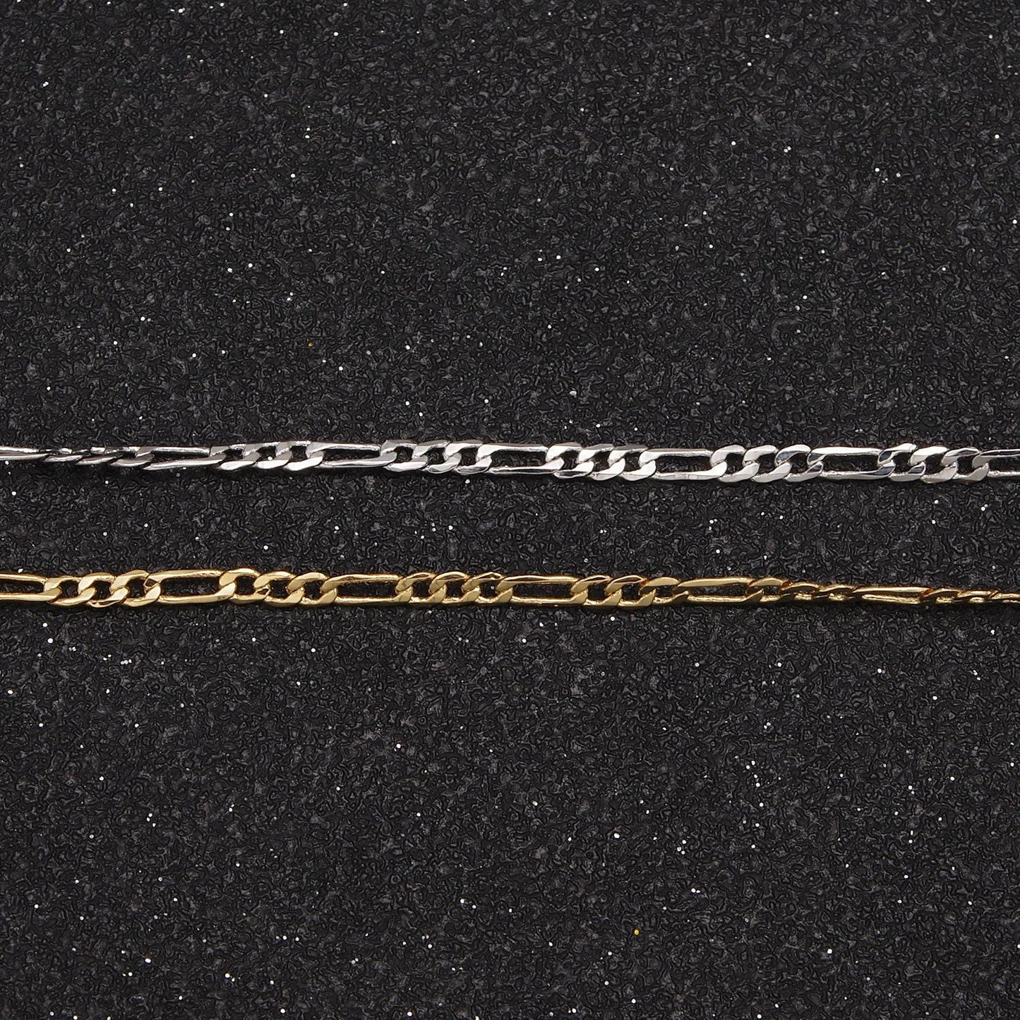 24k gold filled flat figaro chain by yard, 2mm width chain in silver & gold color, wholesale bulk roll chain for jewelry making, 670