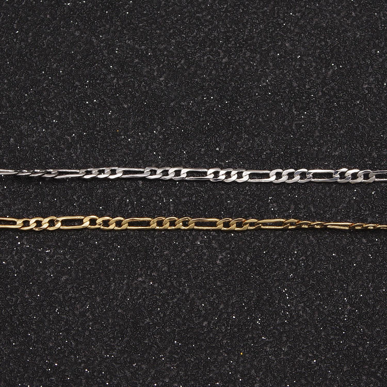 24k gold filled flat figaro chain by yard, 2mm width chain in silver & gold color, wholesale bulk roll chain for jewelry making, 670