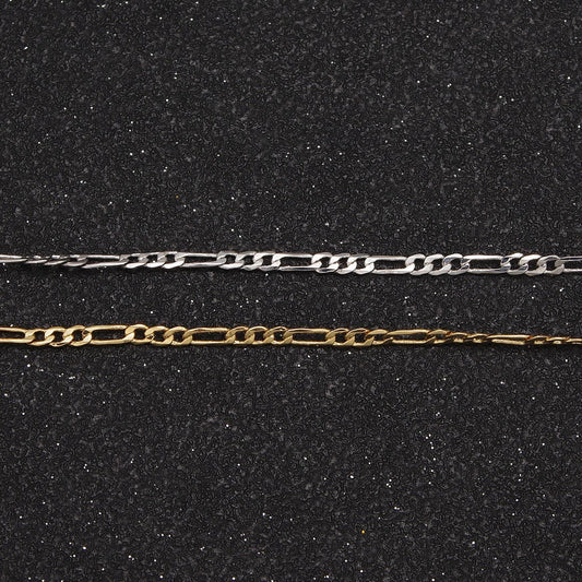 24k gold filled flat figaro chain by yard, 2mm width chain in silver & gold color, wholesale bulk roll chain for jewelry making, 670