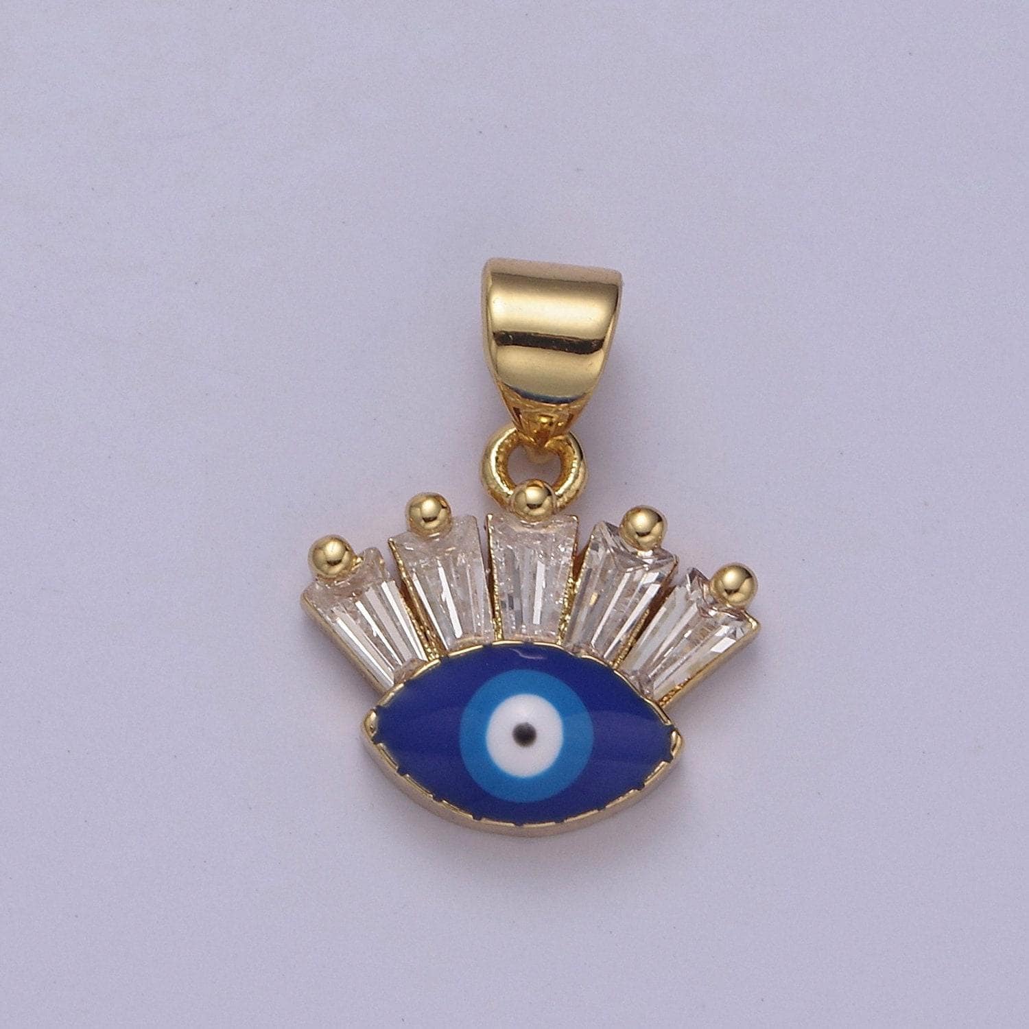 24k gold filled tiny evil eye charm necklace, baguette evil eye jewelry, dainty evil eye pendant j-339