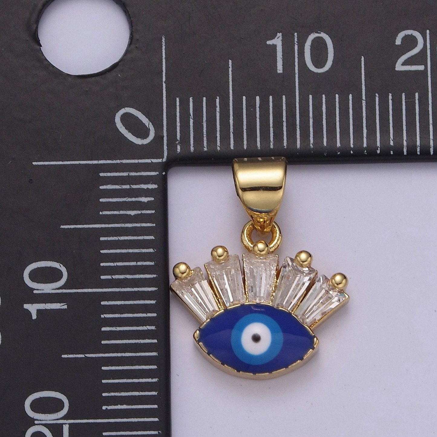 24k gold filled tiny evil eye charm necklace, baguette evil eye jewelry, dainty evil eye pendant j-339