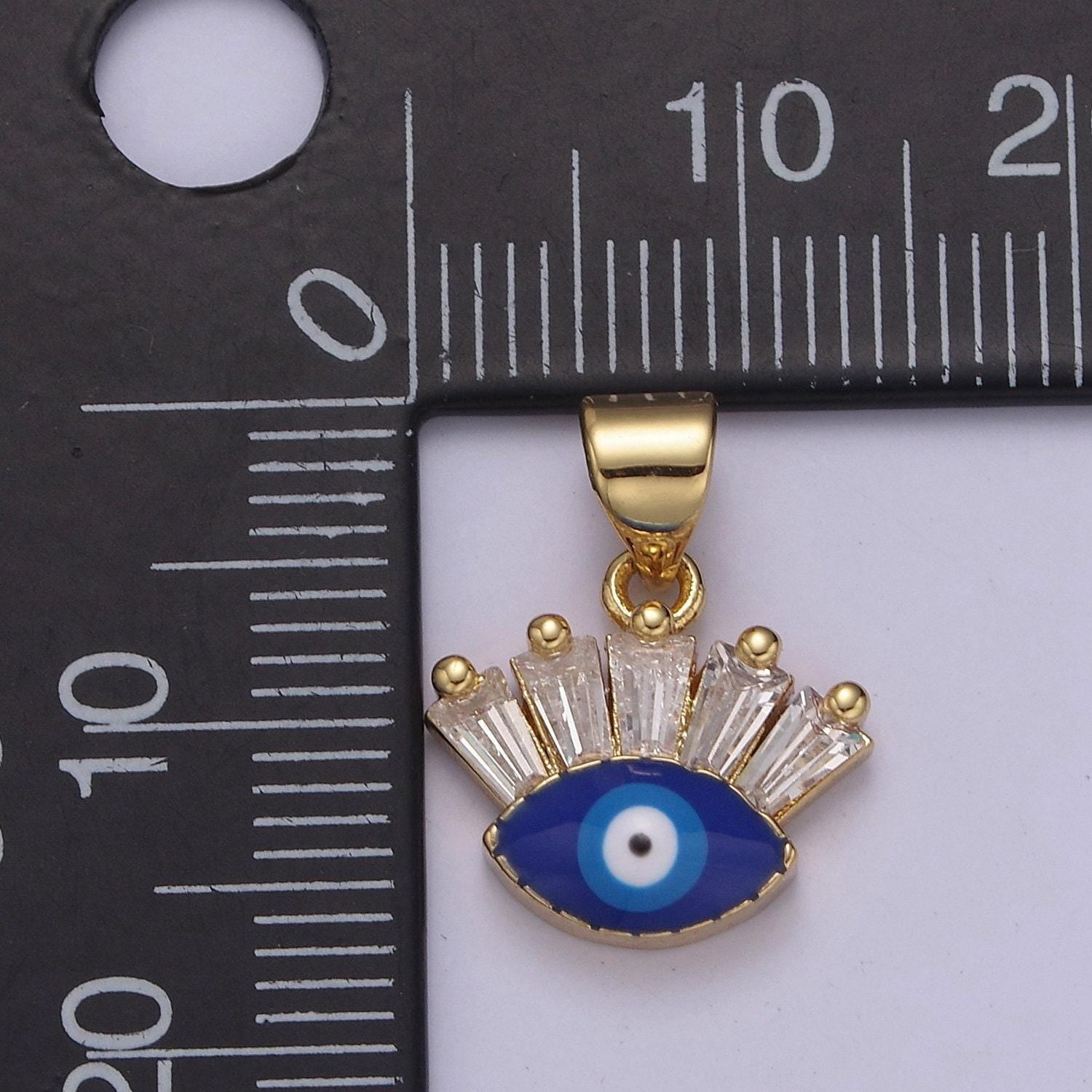 24k gold filled tiny evil eye charm necklace, baguette evil eye jewelry, dainty evil eye pendant j-339