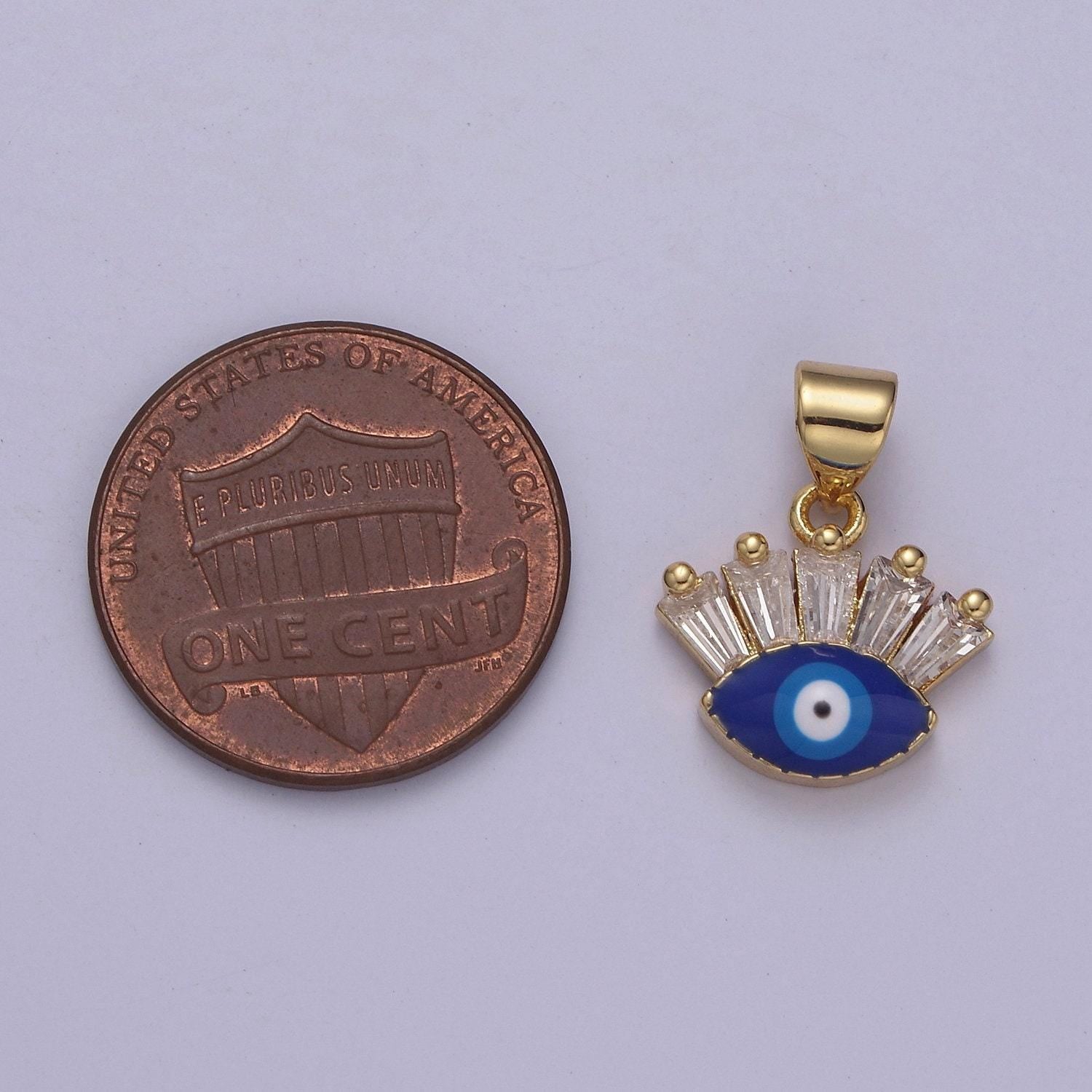 24k gold filled tiny evil eye charm necklace, baguette evil eye jewelry, dainty evil eye pendant j-339