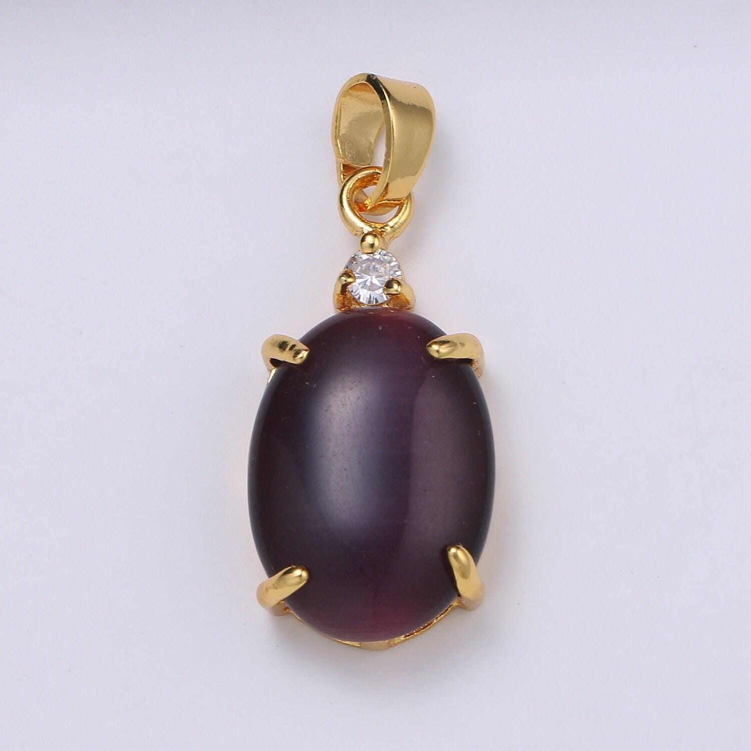 Multi color cat's eye: eggplant,green,lavender,olive, peach gold solitaire cz pendant, large cat's eye stone, pdgf-1619-1624