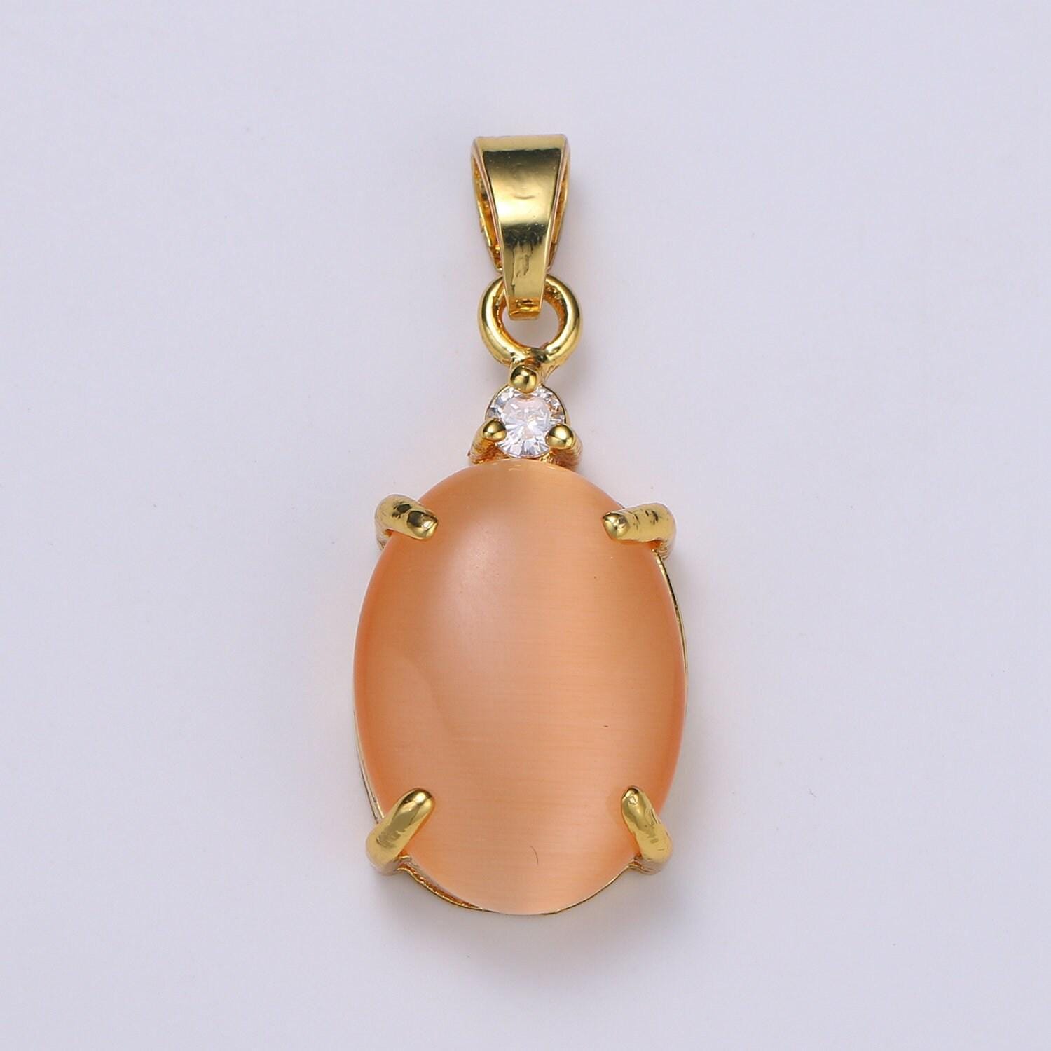 Multi color cat's eye: eggplant,green,lavender,olive, peach gold solitaire cz pendant, large cat's eye stone, pdgf-1619-1624