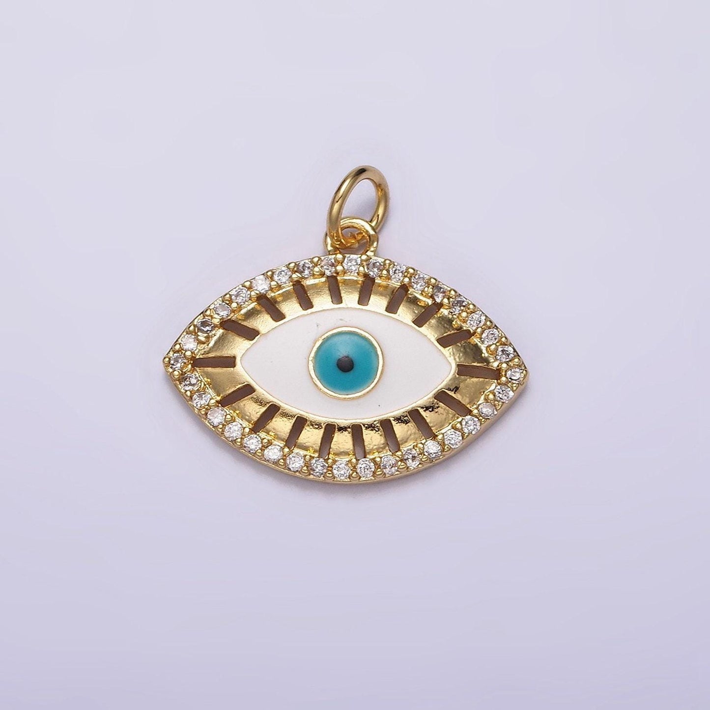 16k gold filled teal blue evil eye open bar micro paved cz charm | ac1421