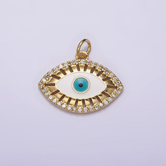 16k gold filled teal blue evil eye open bar micro paved cz charm | ac1421