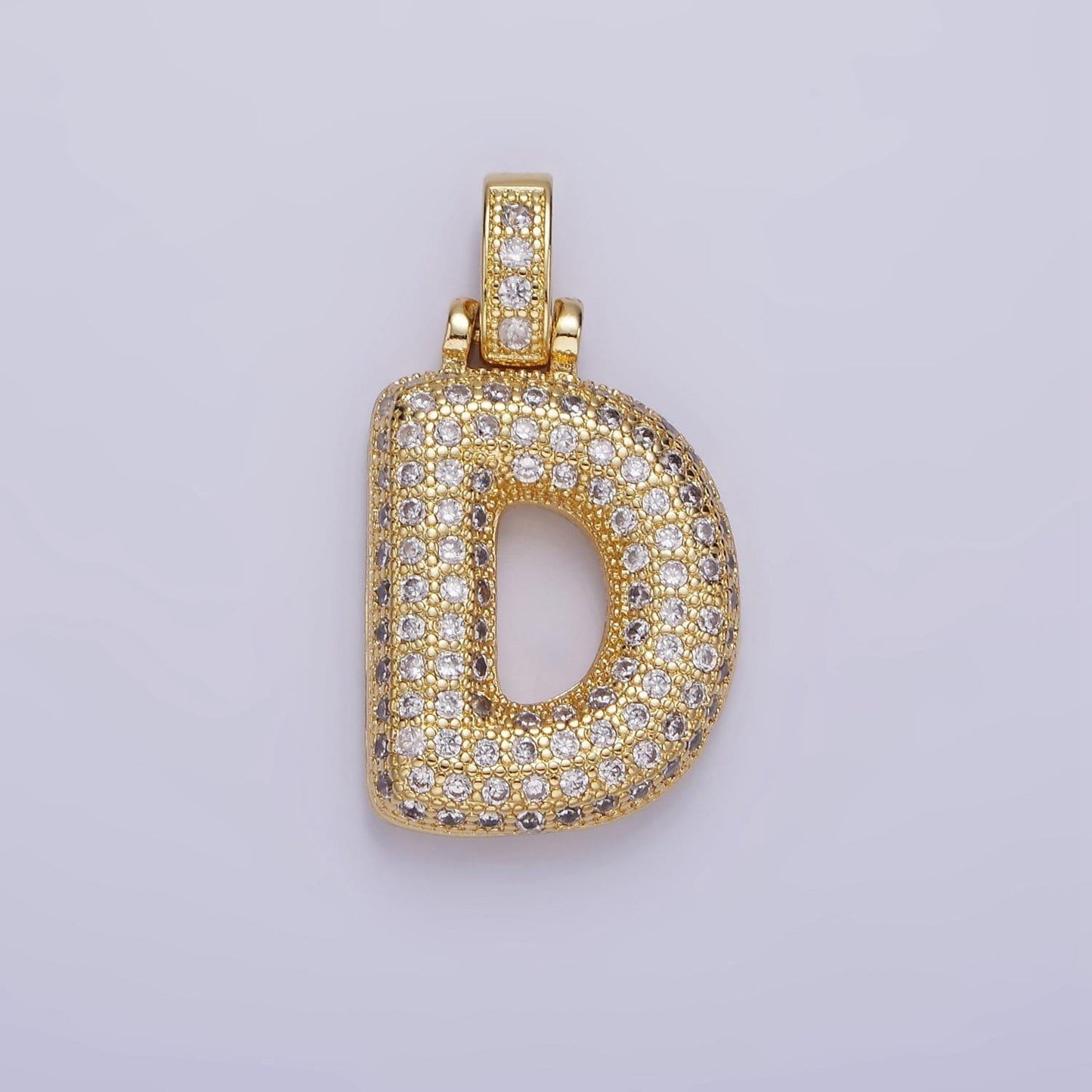 Chunky pave balloon letter necklace pendant cubic zirconia bubble initial pendant 3d gold letter necklace charm personalized jewelry