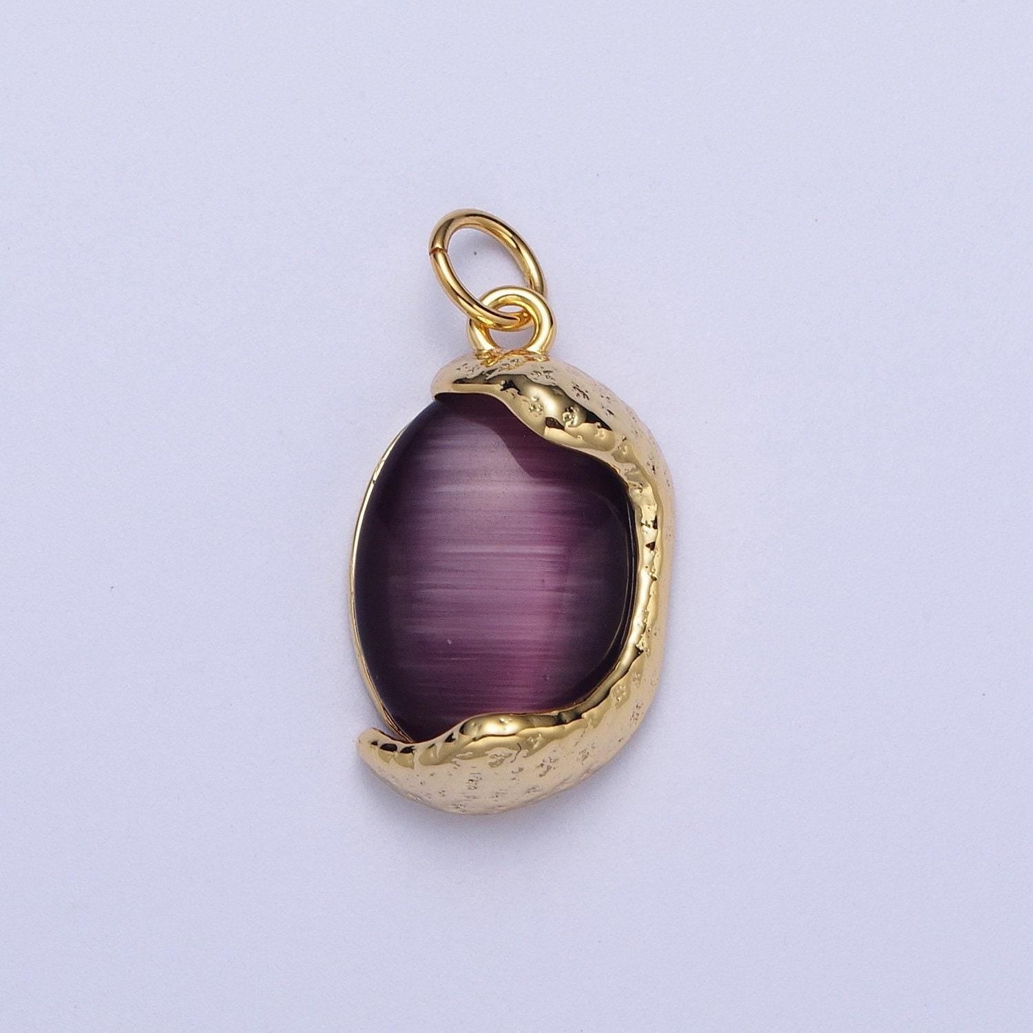 Red magnesite, purple cabochon cat's eye, turquoise cabochon gemstones, 24k gold plated & silver white gold filled egg gemstone pendants