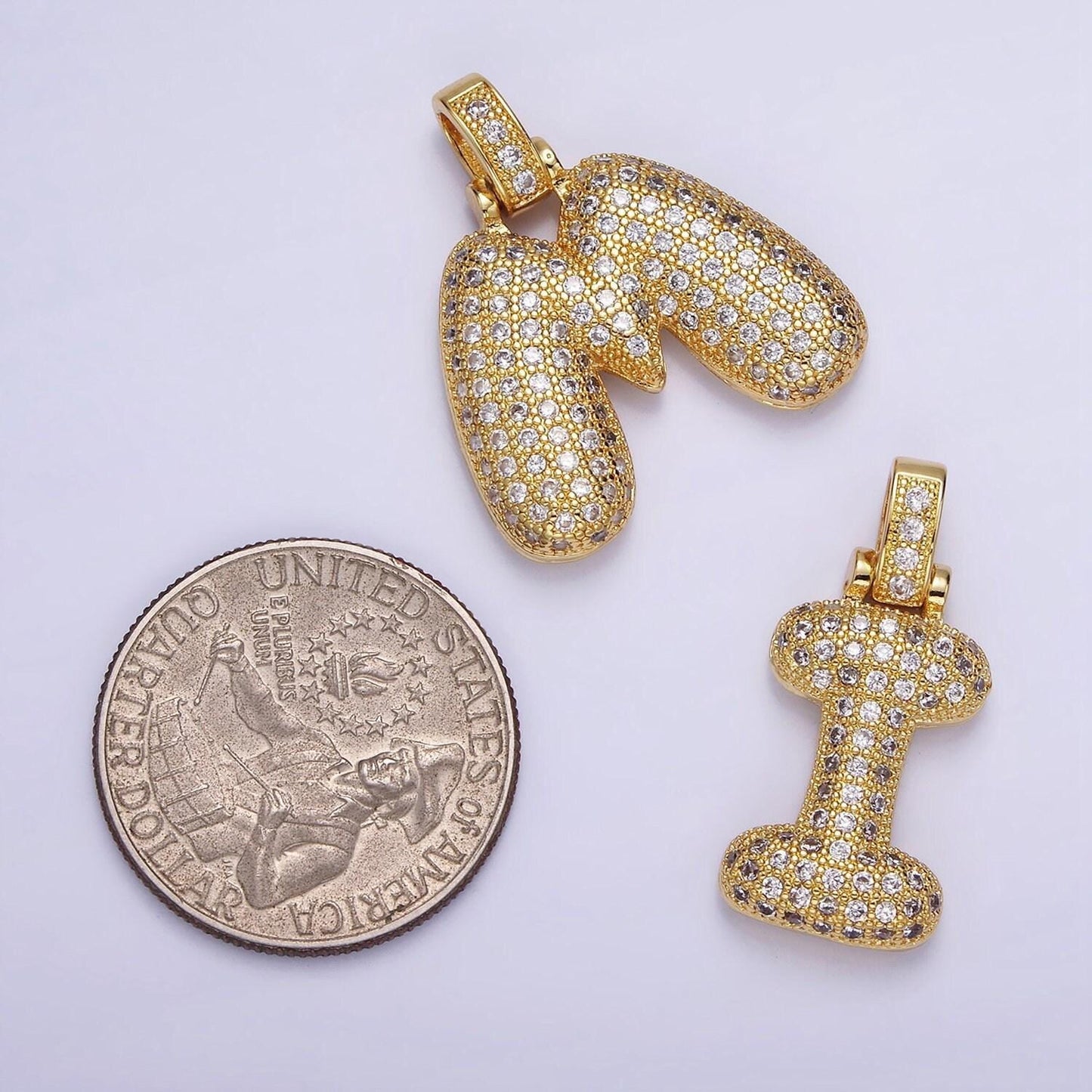 Chunky pave balloon letter necklace pendant cubic zirconia bubble initial pendant 3d gold letter necklace charm personalized jewelry